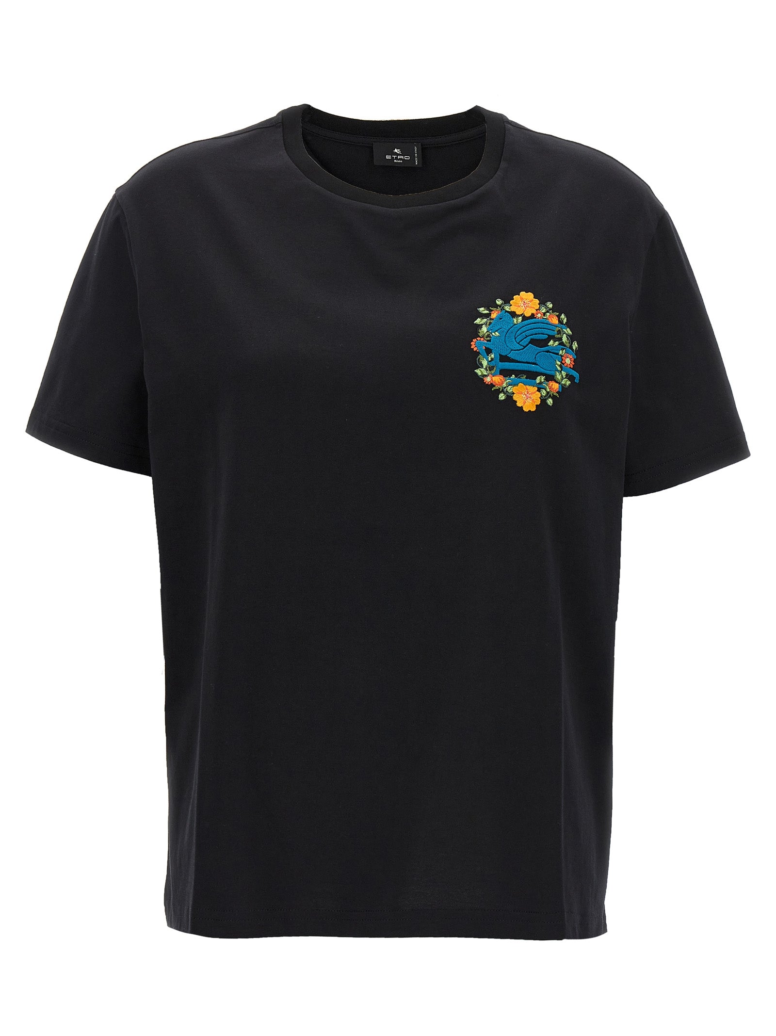 Elevate your wardrobe with the Etro Black Cotton T-Shirt, a luxurious blend of exquisite craftsmanship and timeless elegance, perfect for any discerning individual.