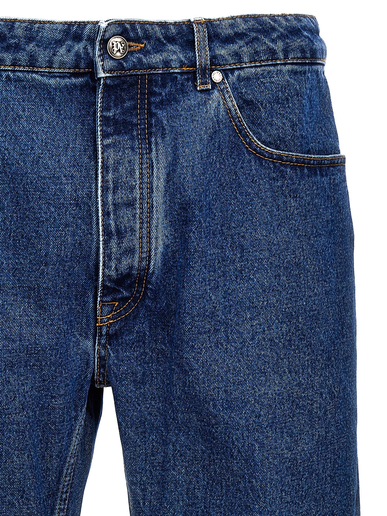 Discover the Palm Angels Blue Cotton Straight-Leg Jeans, a fusion of exquisite craftsmanship and timeless elegance, perfect for those who embody sophistication and style.