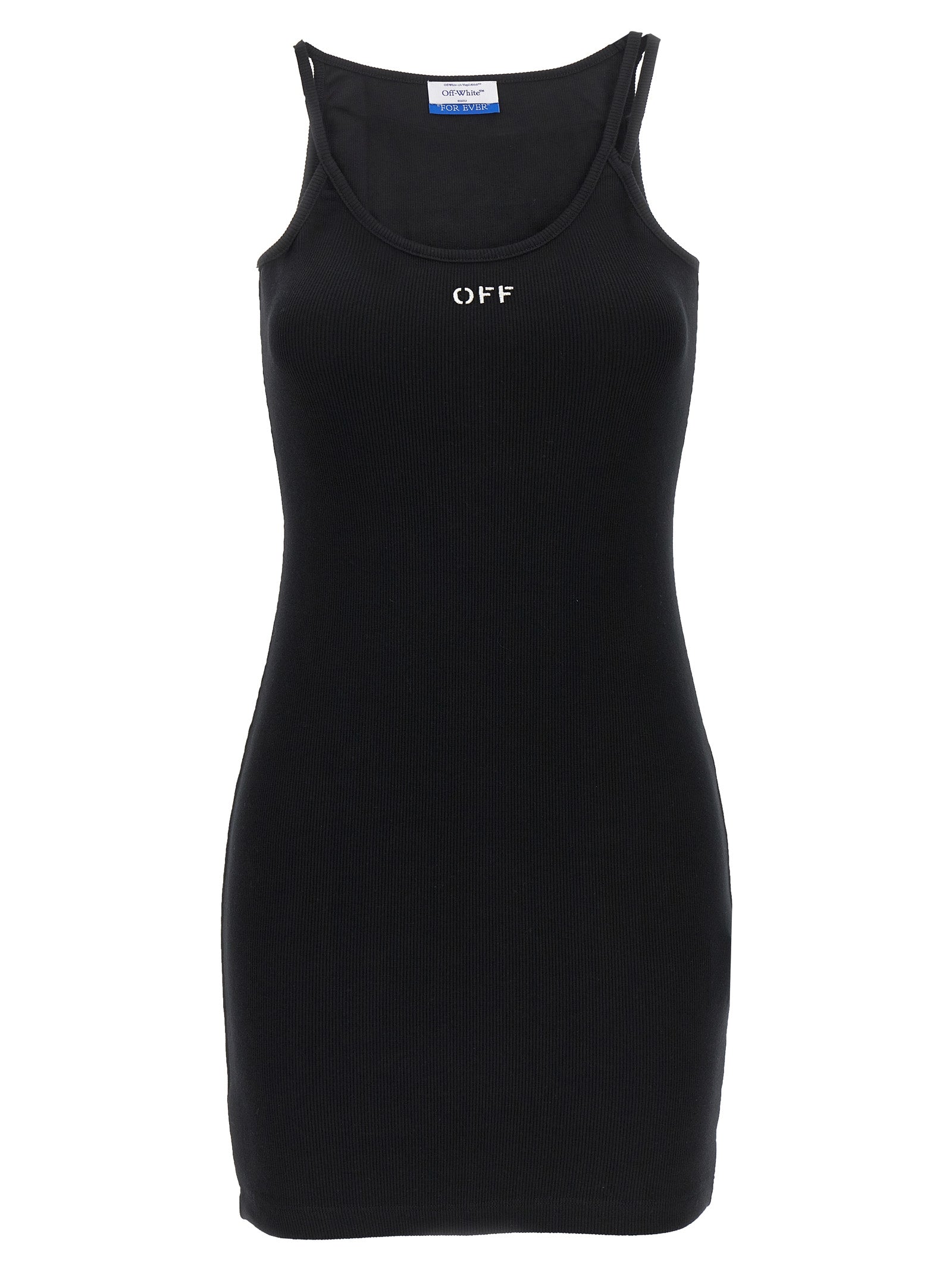 Elevate your elegance with the Off-White Black Cotton Short Dress, a luxurious blend of cotton and elastane, designed for the discerning individual who embraces sophistication.