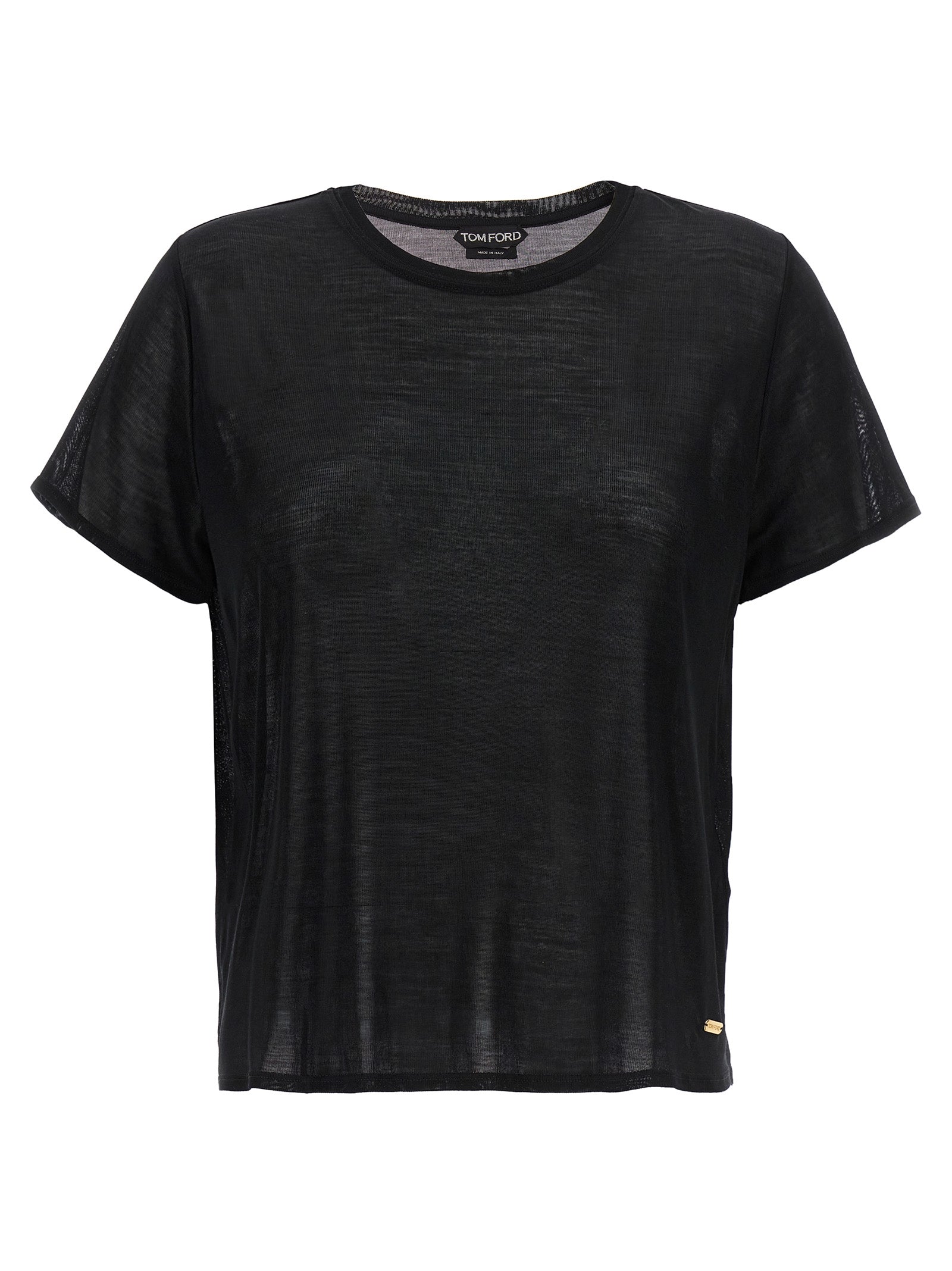 Indulge in the TOM FORD Black Silk T-Shirt, a luxurious staple crafted from 100% silk, embodying sophistication and elegance for any occasion.