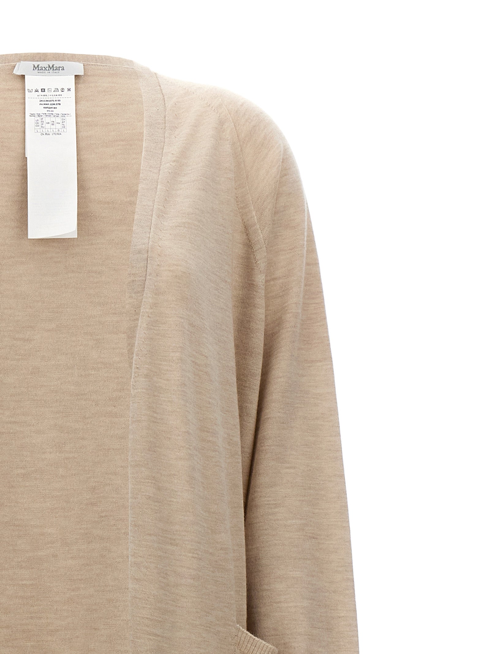 Elevate your wardrobe with the Max Mara Beige Cashmere Cardigan, a timeless Italian masterpiece crafted from 100% cashmere, embodying luxury and sophistication.
