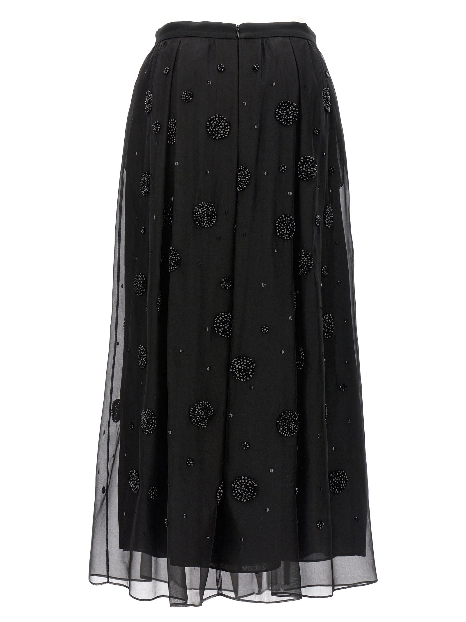 Elevate your elegance with the Max Mara Black Silk Midi Skirt, a timeless piece of luxury crafted from sumptuous silk, adorned with exquisite rhinestones for a captivating allure.