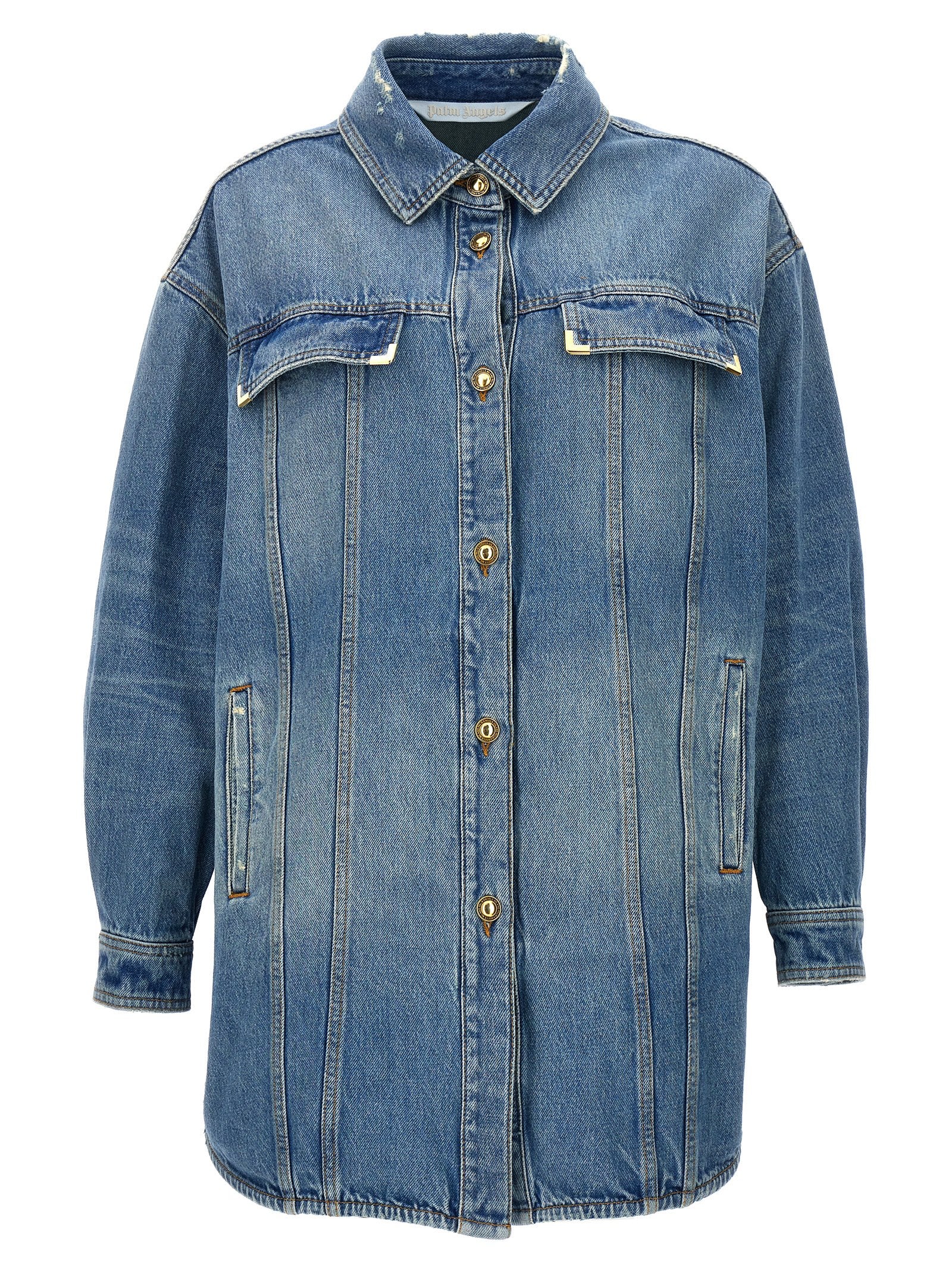 Elevate your wardrobe with the Palm Angels Blue Cotton Denim Jacket, a luxurious blend of artisanal craftsmanship and contemporary style, perfect for any discerning fashionista.