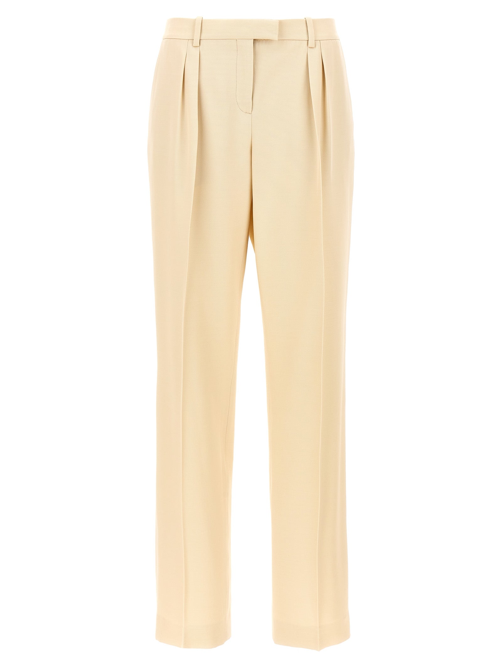 Elevate your elegance with Tom Ford's Beige Silk Dress Pants, a luxurious blend of silk and wool, embodying artisanal craftsmanship and timeless sophistication.