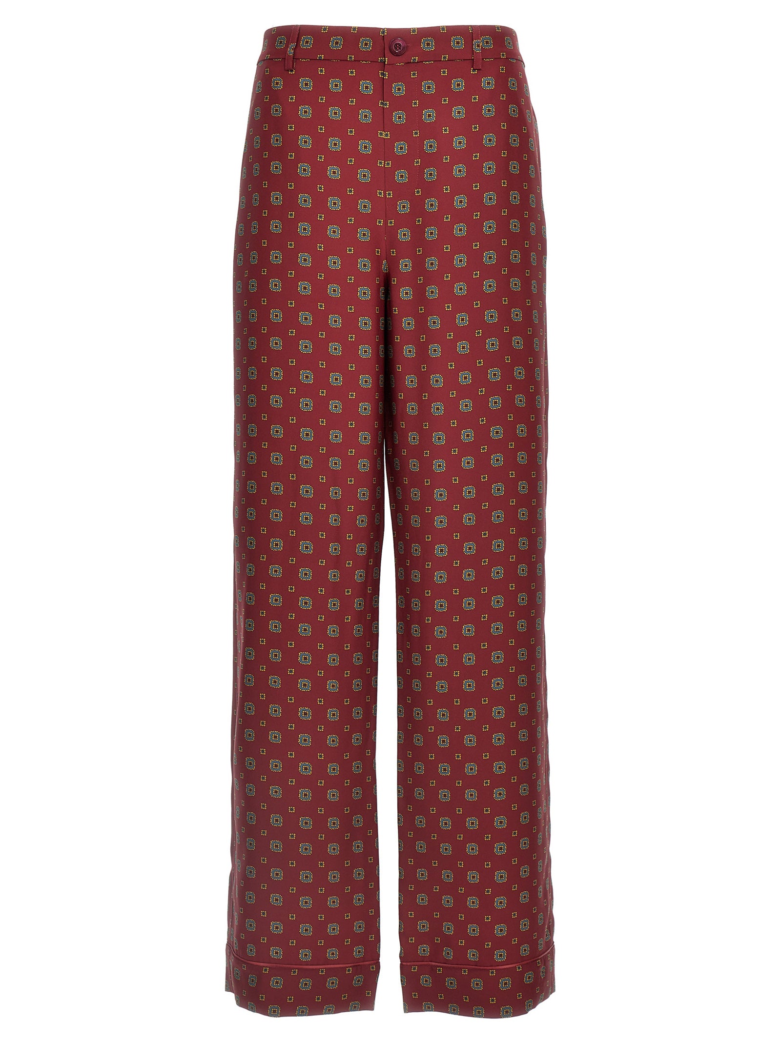 Experience the allure of Moschino Bordeaux Silk Casual Pants, where luxurious silk meets exquisite craftsmanship, perfect for those who embrace elegance and sophistication.