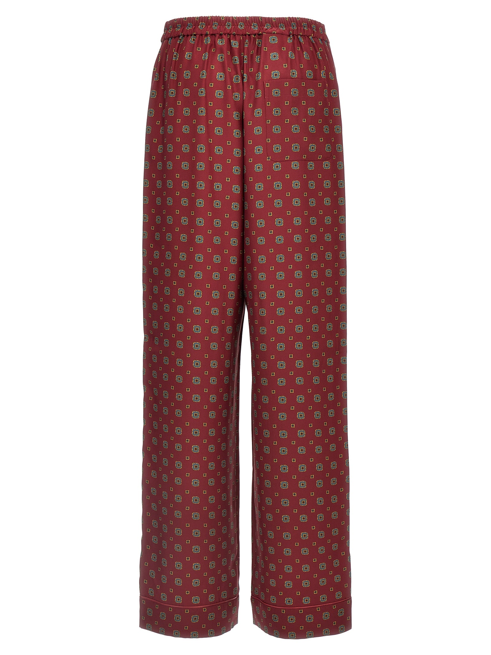 Elevate your style with Moschino's Bordeaux Silk Casual Pants, a luxurious blend of exquisite silk and contemporary design, perfect for the discerning individual.