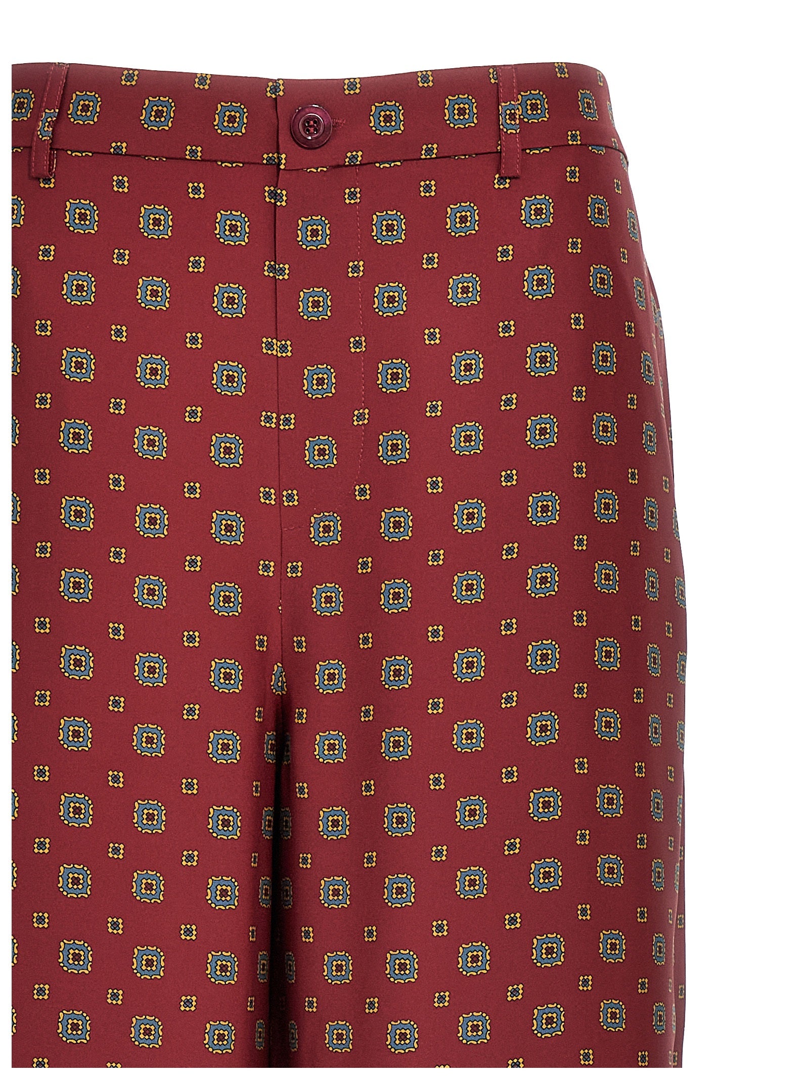 Elevate your wardrobe with Moschino's Bordeaux Silk Casual Pants, a luxurious blend of 100% silk and contemporary design, perfect for sophisticated elegance.