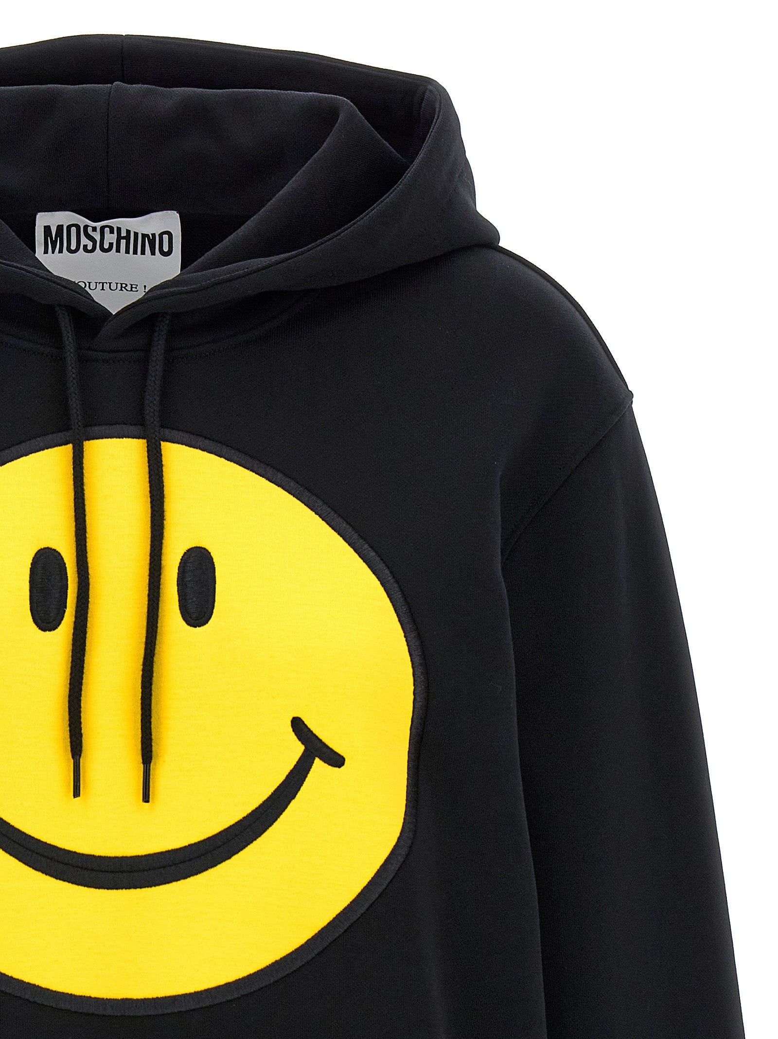 Elevate your style with the Moschino Black Cotton Hoodie, a luxurious statement piece crafted from premium cotton, embodying elegance and individuality.