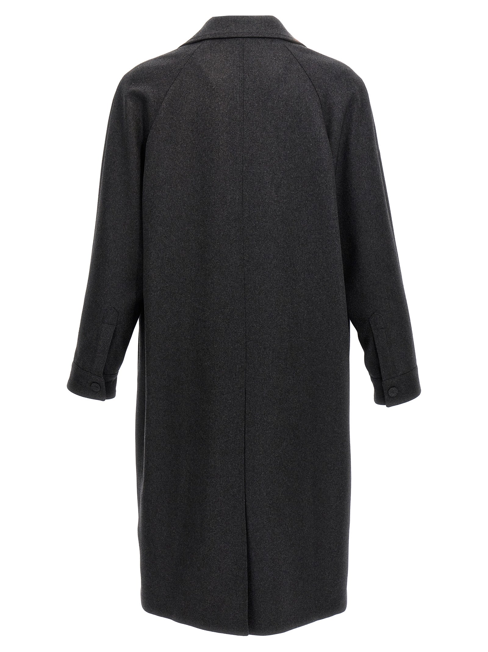 Indulge in the Fendi Gray Cashmere Coat, a masterpiece of Italian craftsmanship blending luxurious cashmere with timeless elegance, perfect for the discerning individual.