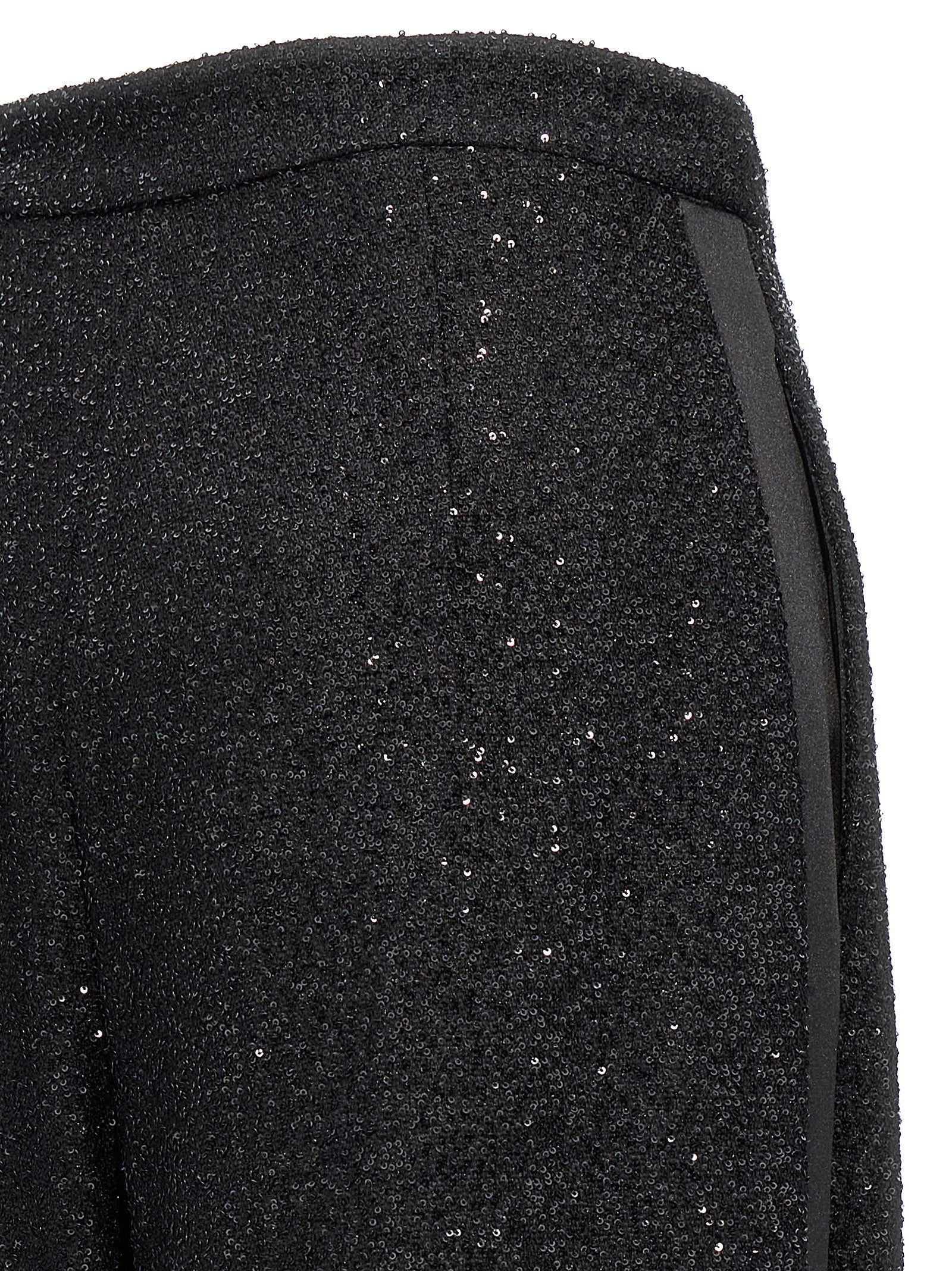 Discover the Max Mara 'Navigli' Black Viscose Dress Pants, a masterpiece of luxurious wool blend and micro sequin detailing, perfect for commanding elegance at any event.