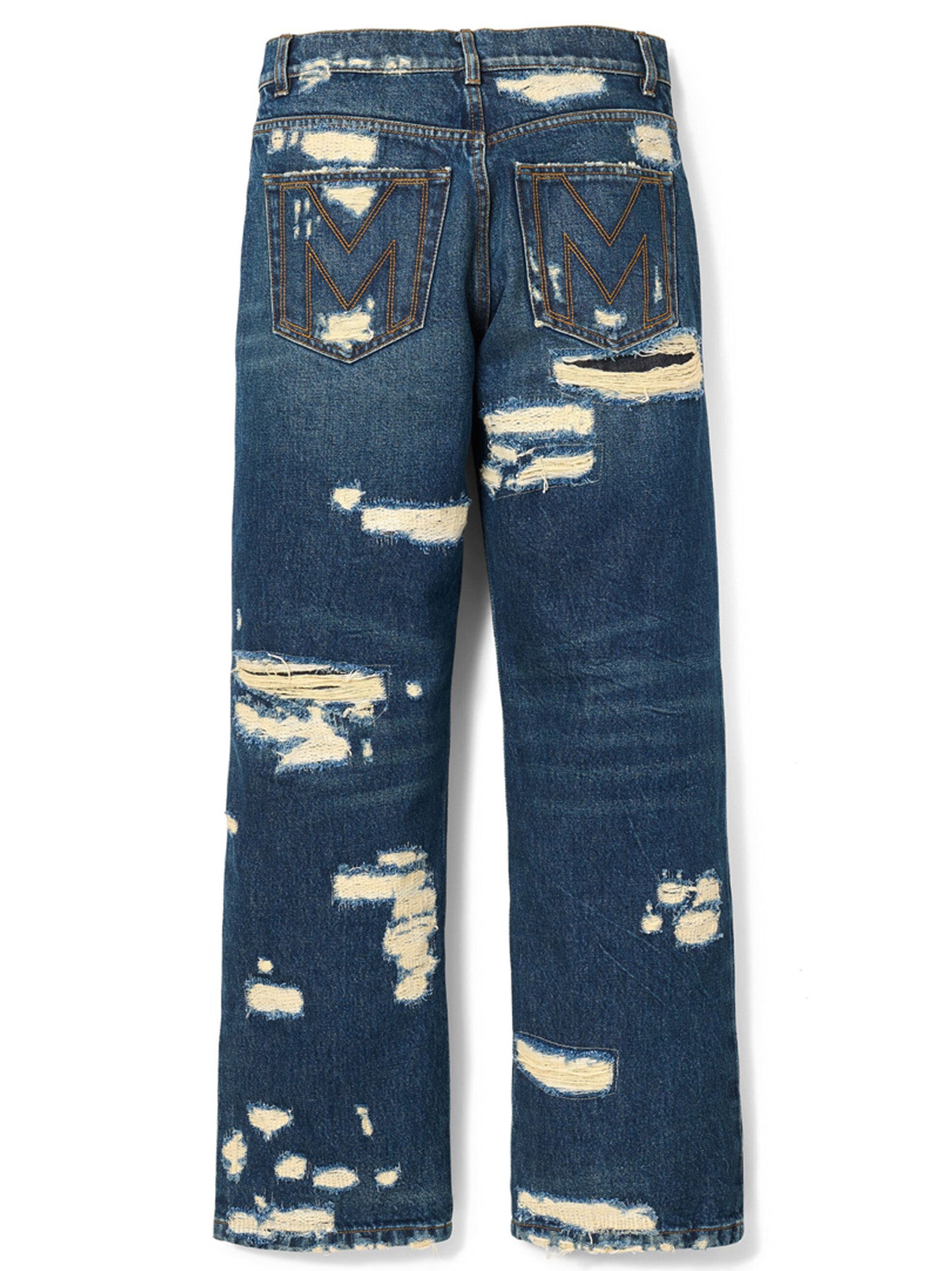 Elevate your style with Marc Jacobs Blue Cotton Straight-Leg Jeans, featuring an edgy rip and repair design that embodies timeless sophistication and artisanal craftsmanship.