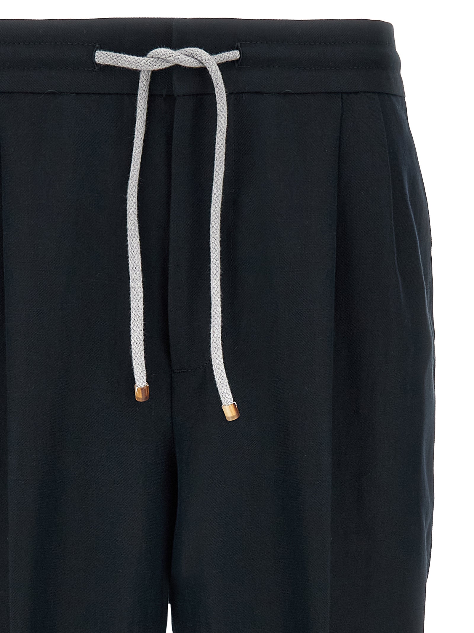 Brunello Cucinelli Blue Linen Casual Pants - Artisanal Luxury