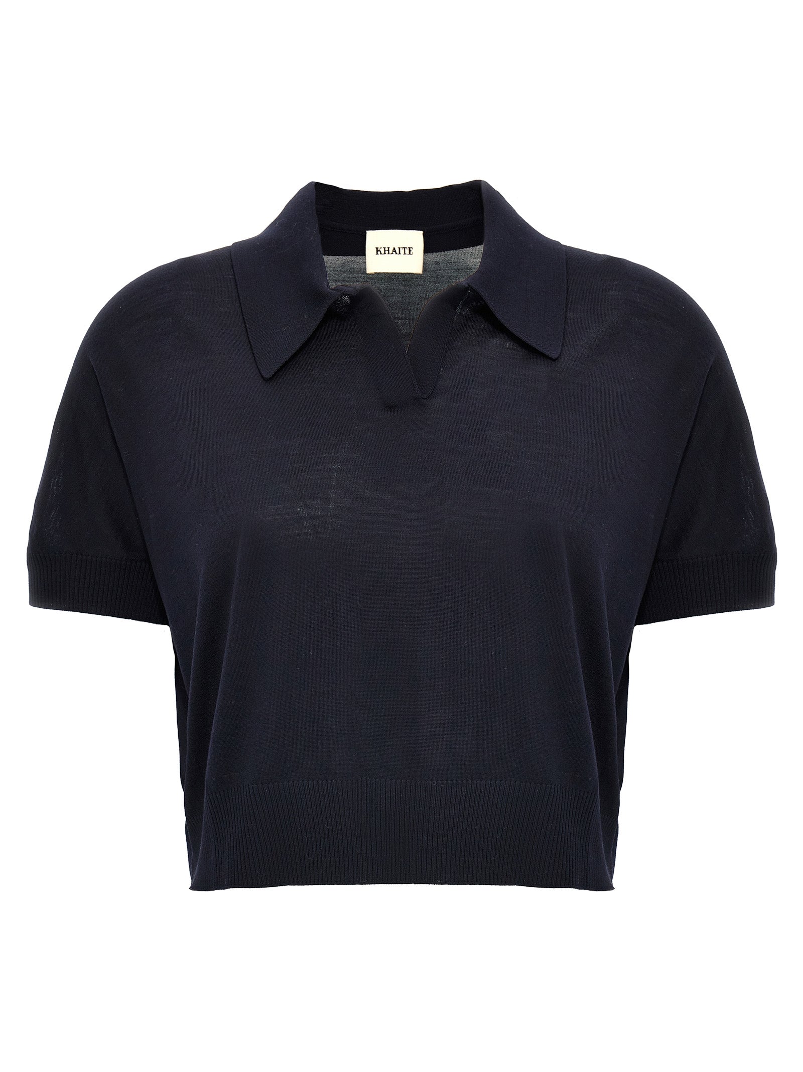 Elevate your style with KHAITE's Morgane crop top, expertly crafted from luxurious wool in midnight blue, embodying timeless elegance and refined sophistication.