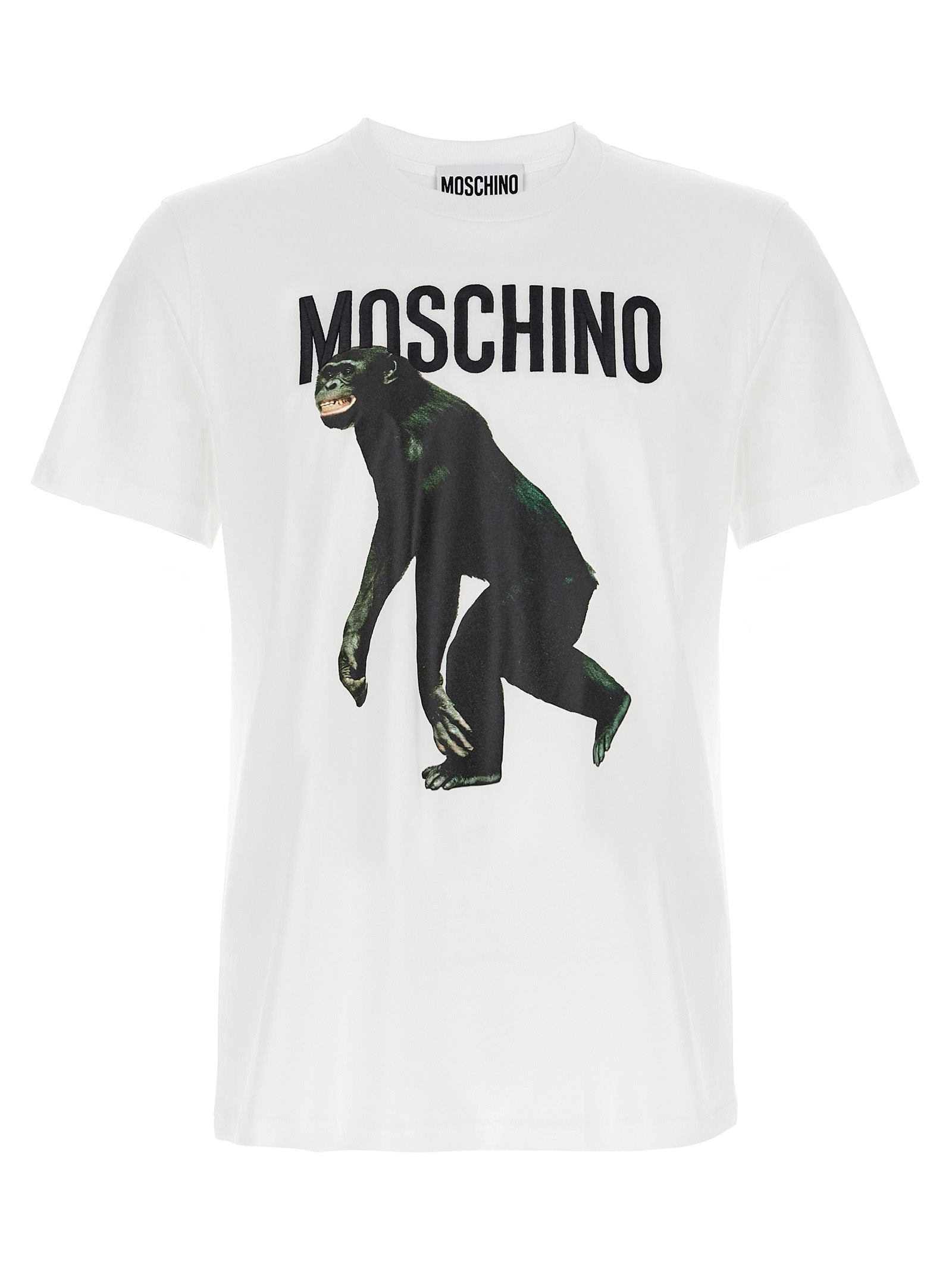 Indulge in the Moschino White Cotton T-Shirt, a masterpiece of organic cotton, where exquisite craftsmanship meets bold artistry for the discerning individual.