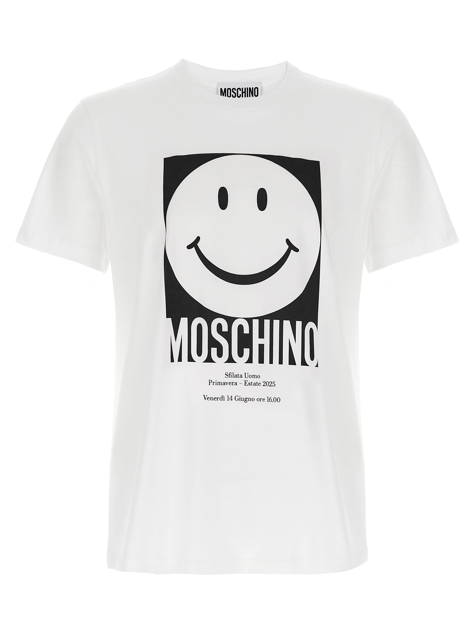 Elevate your wardrobe with the Moschino White Cotton T-Shirt, a luxurious blend of organic cotton and bold artistry, perfect for the discerning individual.