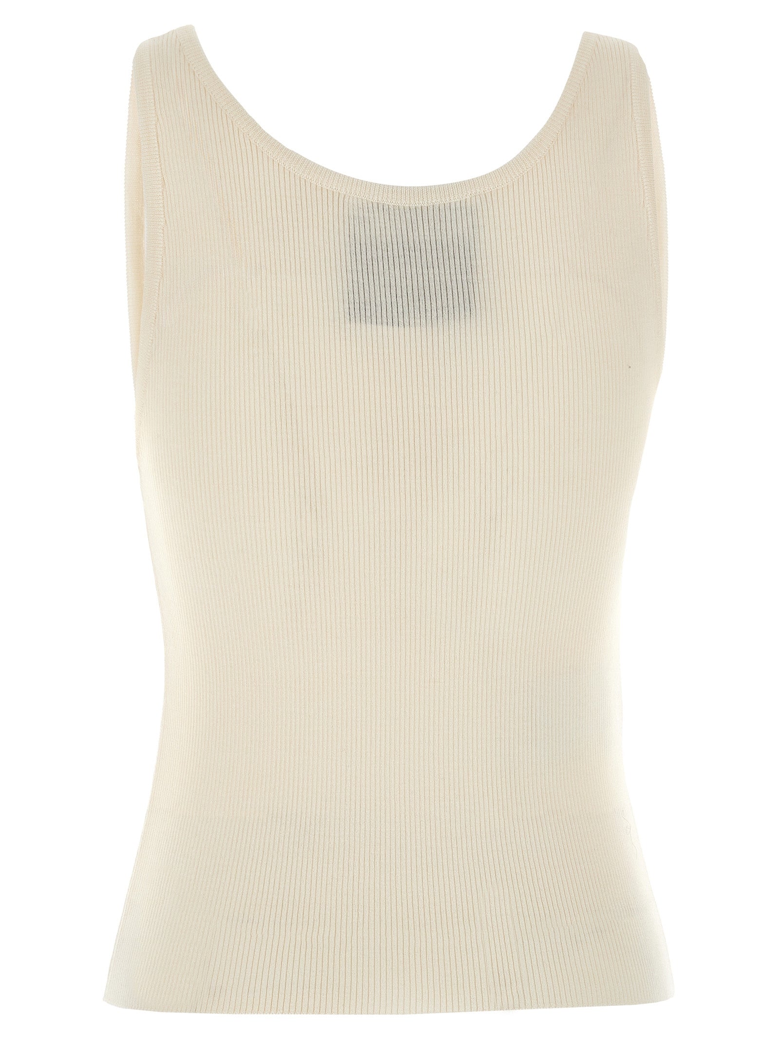 Elevate your wardrobe with the Moschino White Virgin Wool Sleeveless T-Shirt, a luxurious blend of virgin wool and silk, embodying artisanal elegance for the discerning individual.