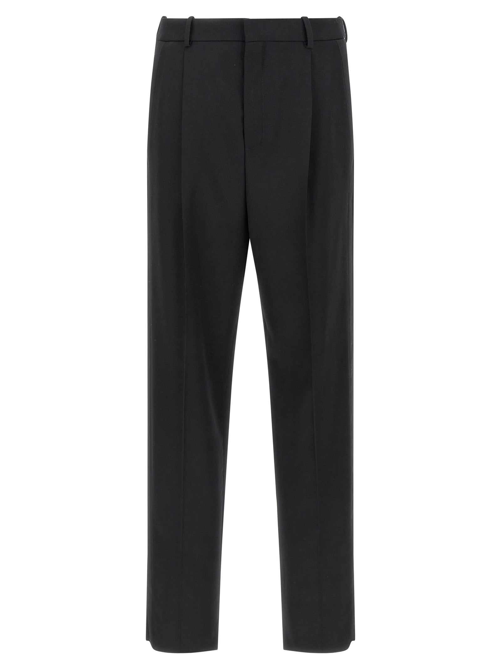 Experience the allure of Saint Laurent Black Wool Dress Pants, crafted from luxurious grain de poudre wool, embodying sophistication and timeless elegance for the discerning connoisseur.