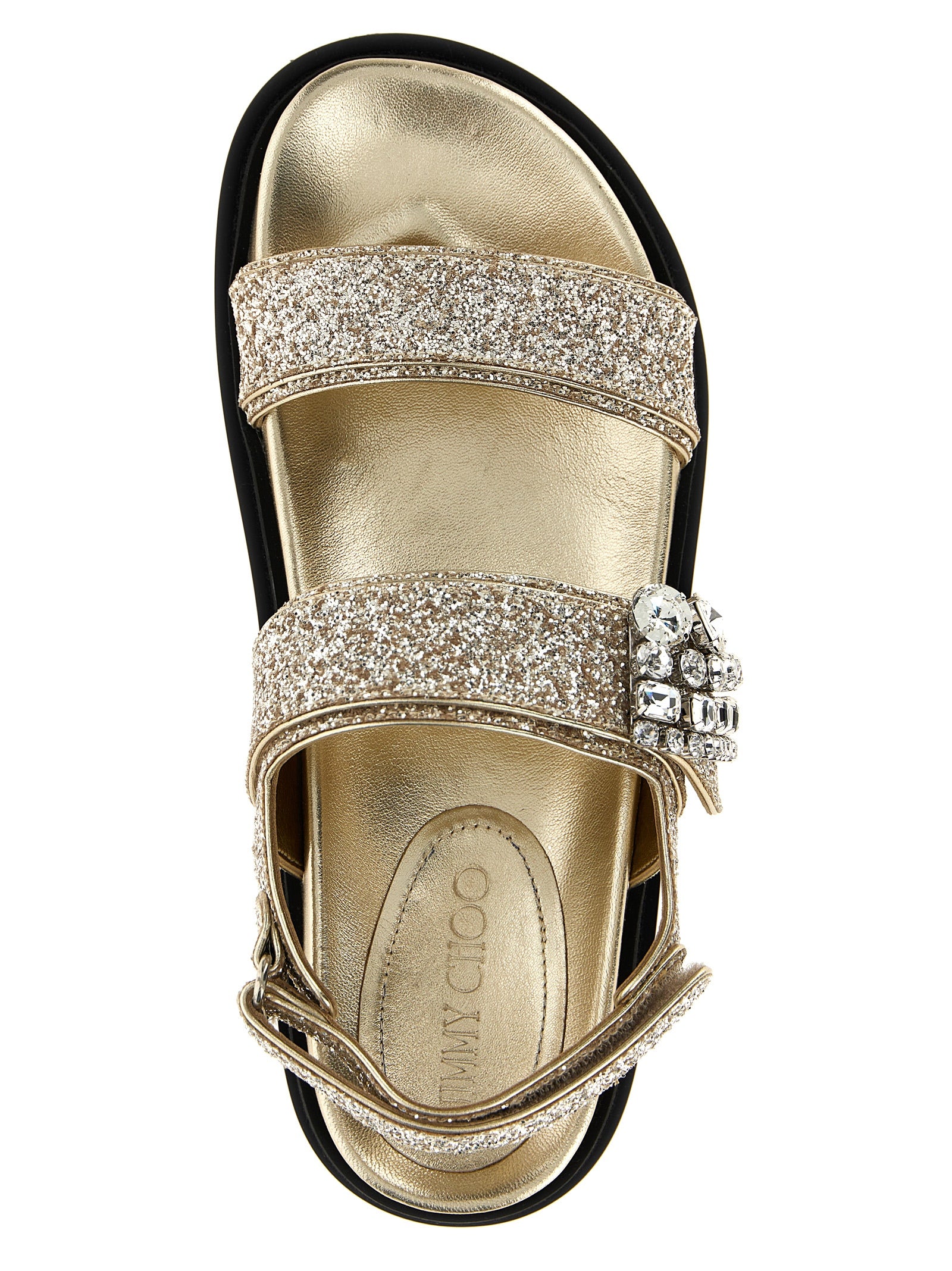 Step into elegance with Jimmy Choo Gold Textile Flat Sandals, where artisanal craftsmanship meets opulent design, perfect for the discerning connoisseur of luxury.