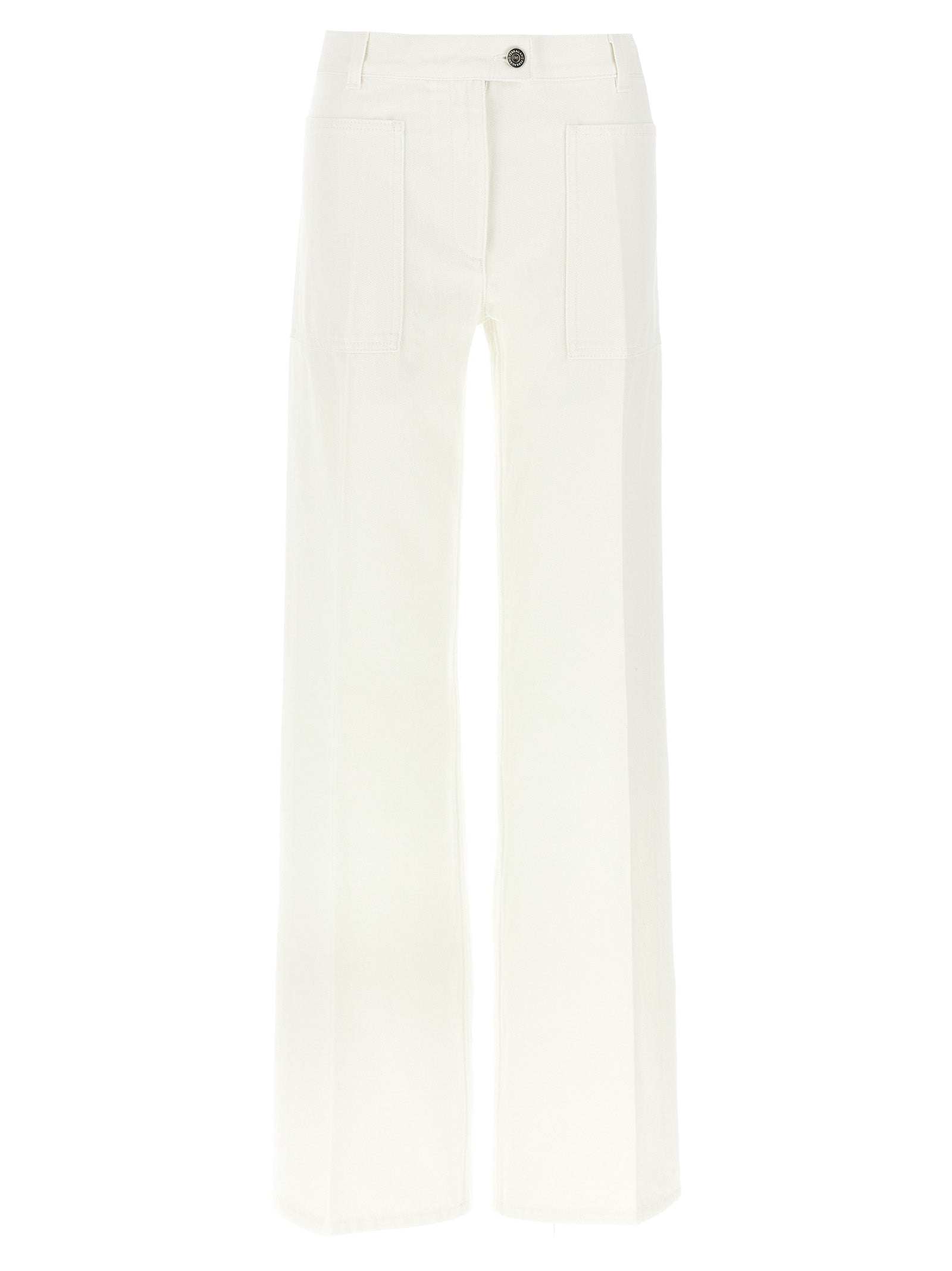 Indulge in the exquisite craftsmanship of Ferragamo's White Cotton Straight-Leg Jeans, where luxurious comfort meets timeless elegance for the discerning fashionista.