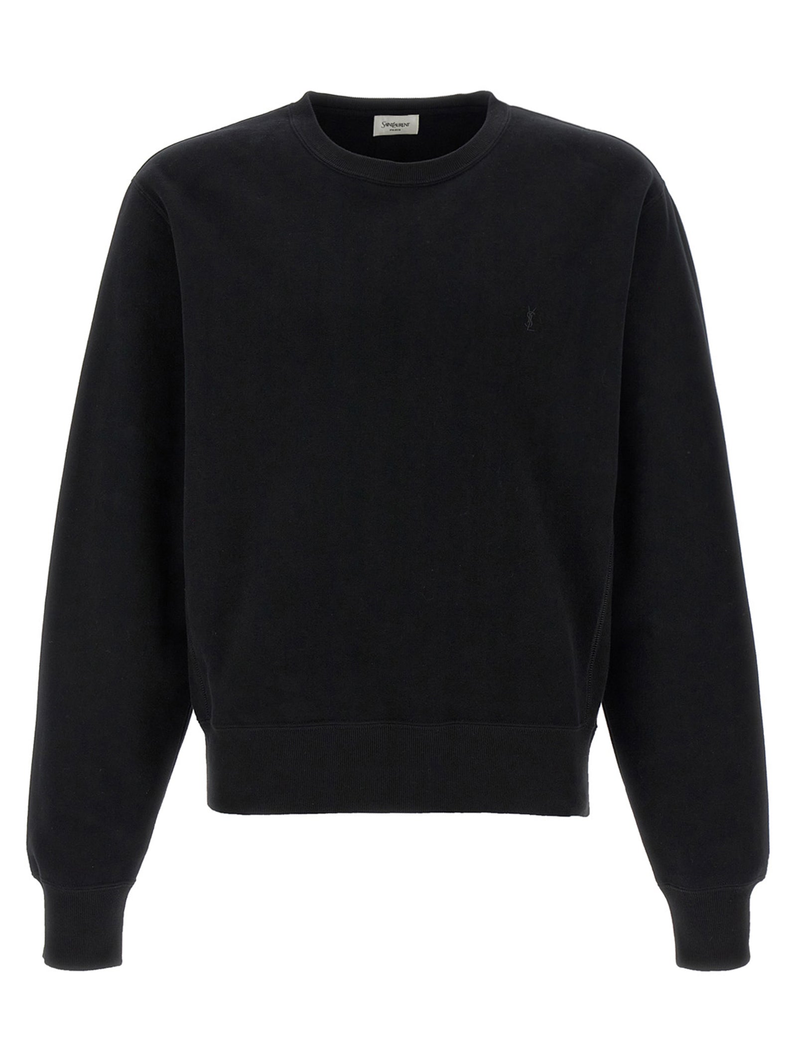 Discover the Saint Laurent Black Cotton Sweatshirt, a masterpiece of French craftsmanship that embodies timeless elegance and luxurious comfort for the discerning individual.