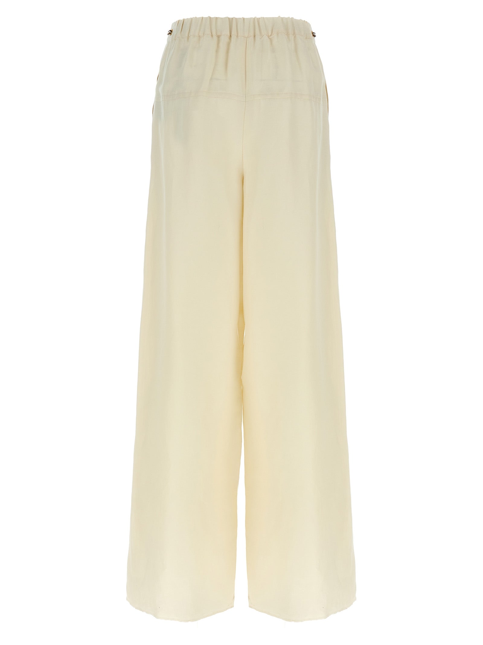 Elevate your wardrobe with Max Mara White Flax Casual Pants, crafted from luxurious linen and silk, embodying effortless elegance for the discerning individual.