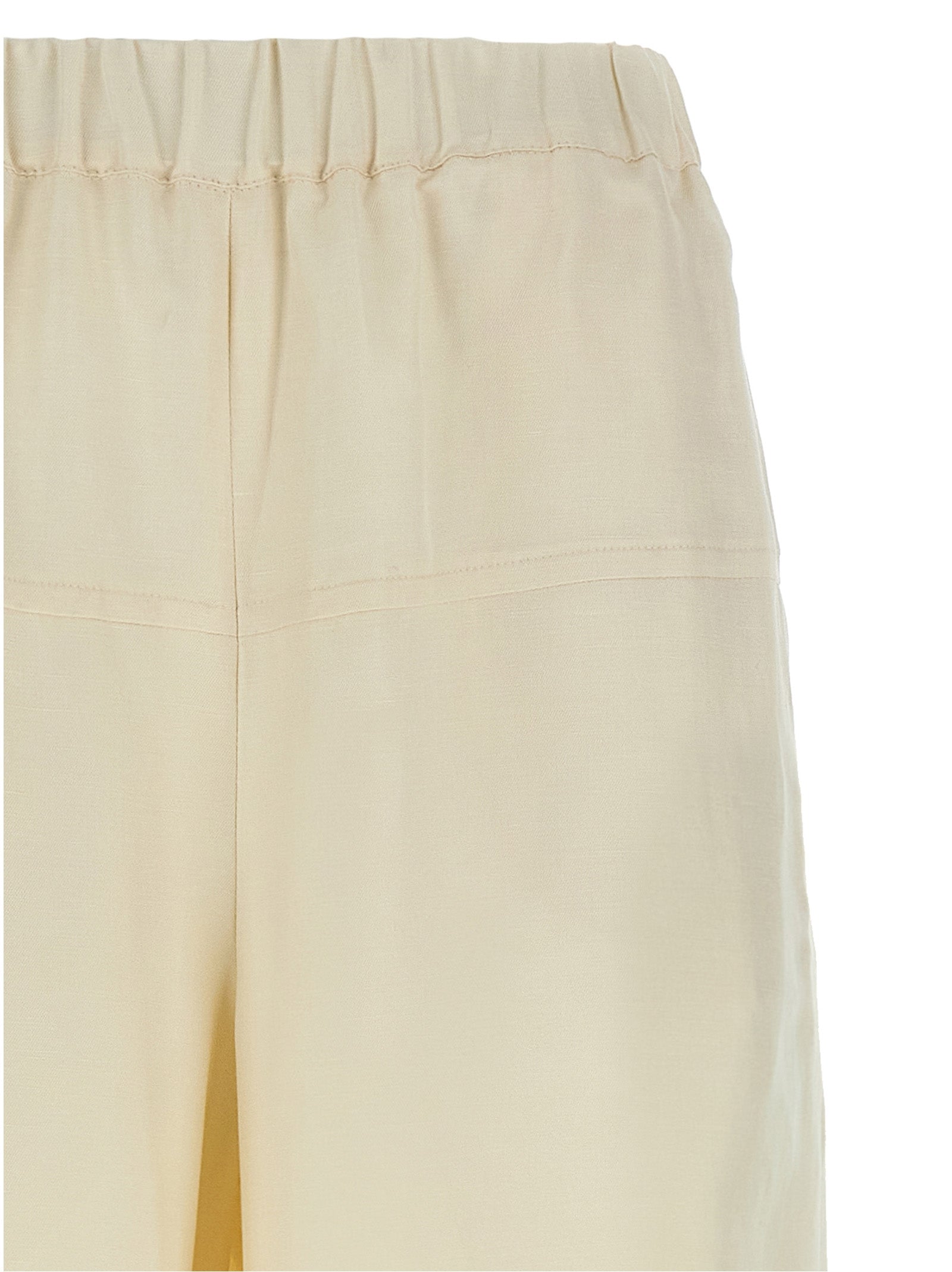 Elevate your style with Max Mara White Flax Casual Pants, a luxurious blend of linen and silk, embodying sophistication and effortless elegance for the discerning individual.
