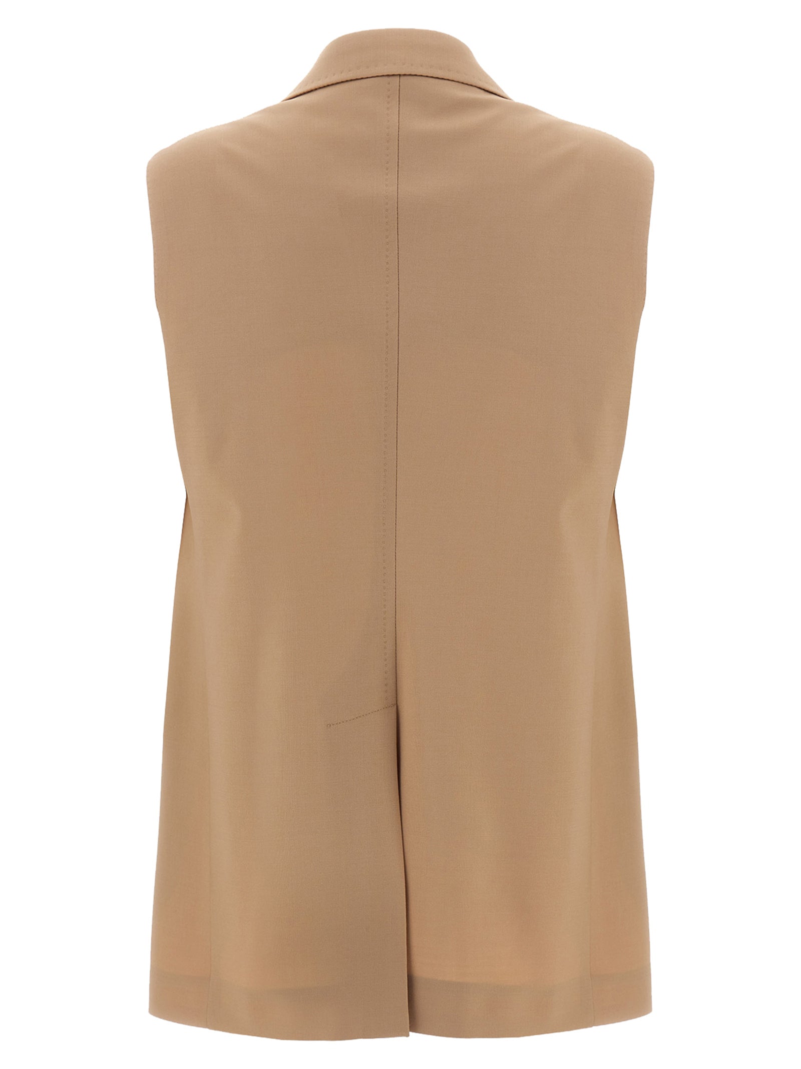 Elevate your elegance with the Tagliatore Beige Virgin Wool Sleeveless Jacket, a masterpiece of Italian craftsmanship that embodies timeless sophistication and versatility.