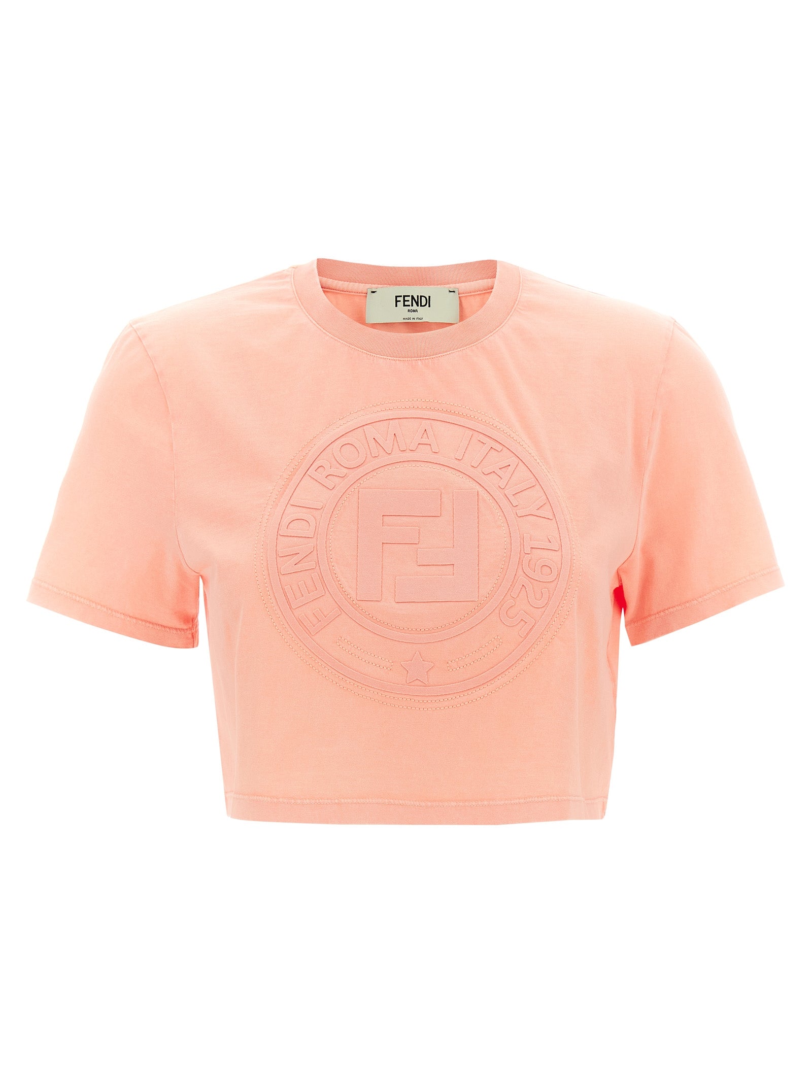 Elevate your style with the Fendi Multicolor Cotton T-Shirt, a chic embodiment of Italian luxury featuring exquisite 3D embroidery and a flattering cropped silhouette.