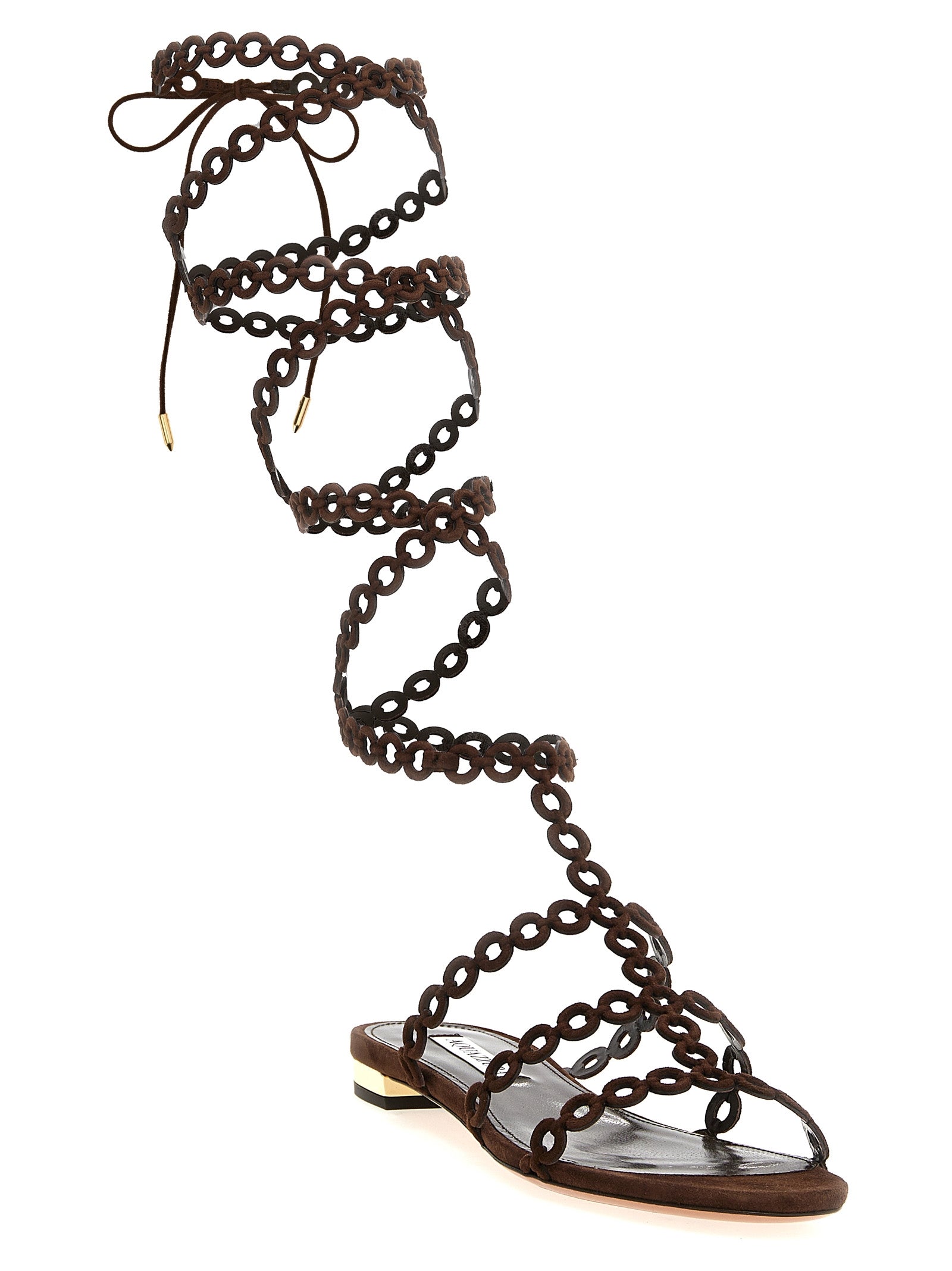Experience the allure of Aquazzura's Infinity Chain Gladiator sandals, where sumptuous goat leather and exquisite craftsmanship redefine luxury for the discerning connoisseur.