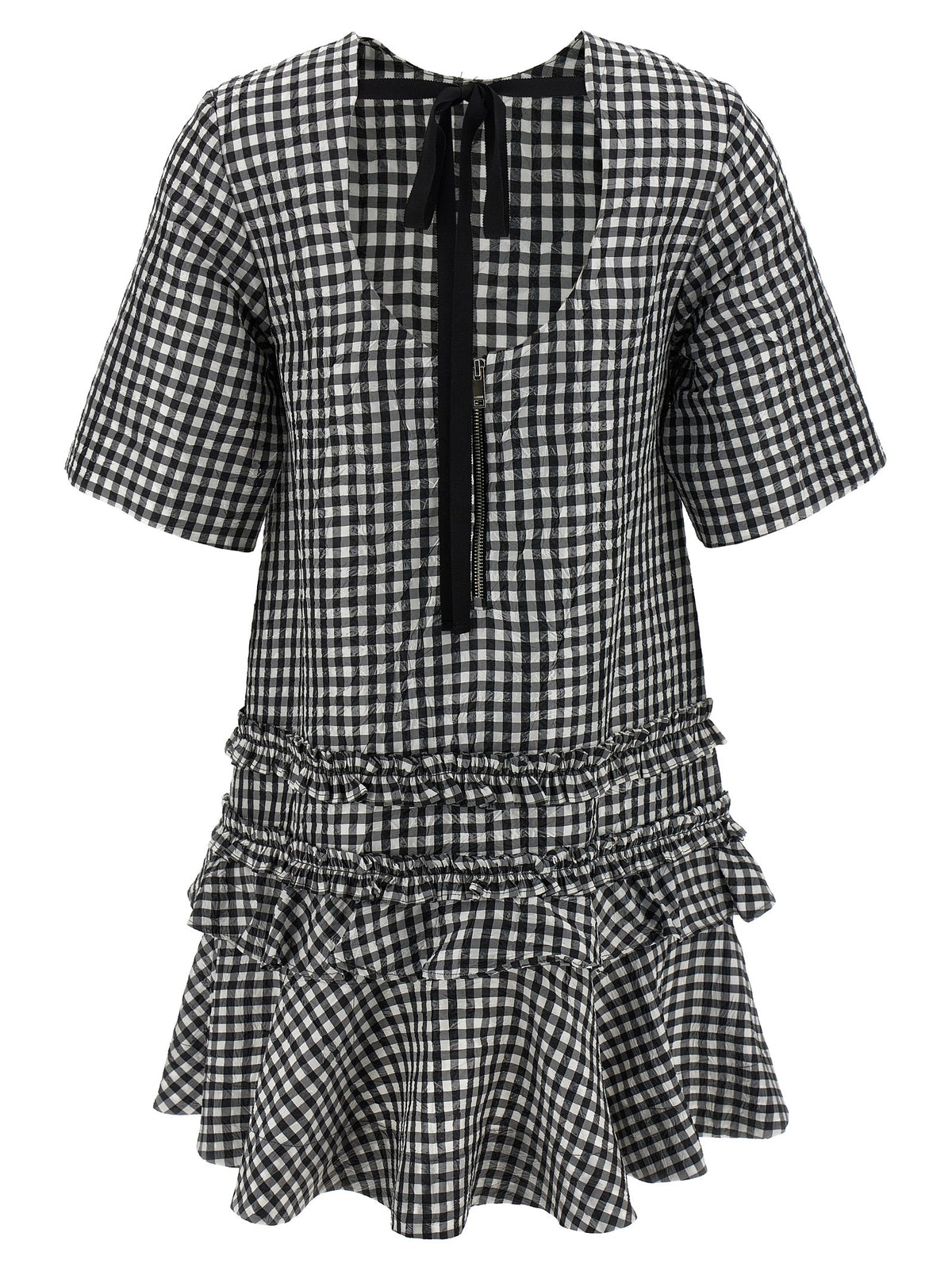 Ganni Crinkled Check Mini Dress - Effortless Luxe Elegance
