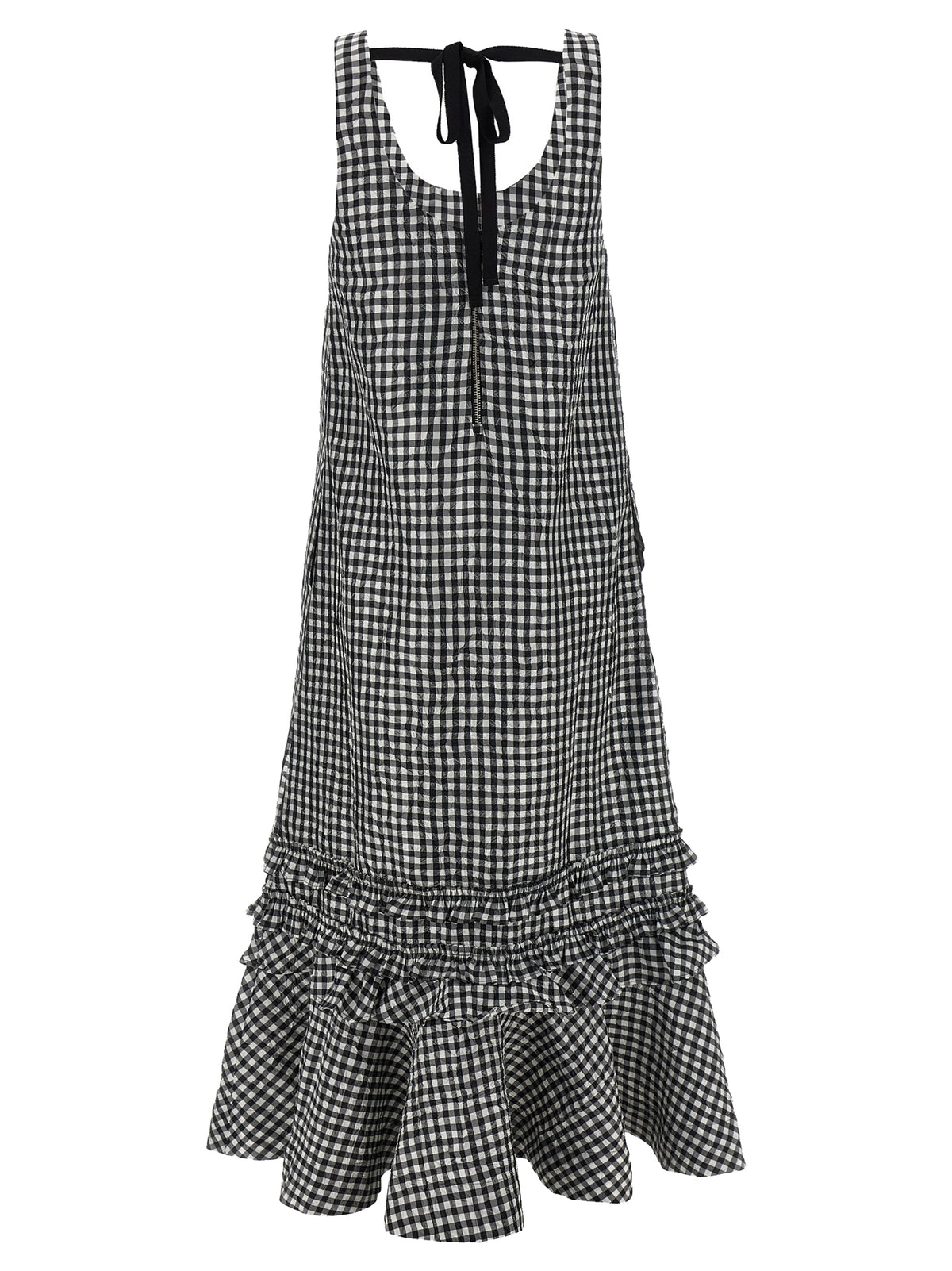 Ganni Crinkled Check Midi Dress - Sustainable Luxury Fashion