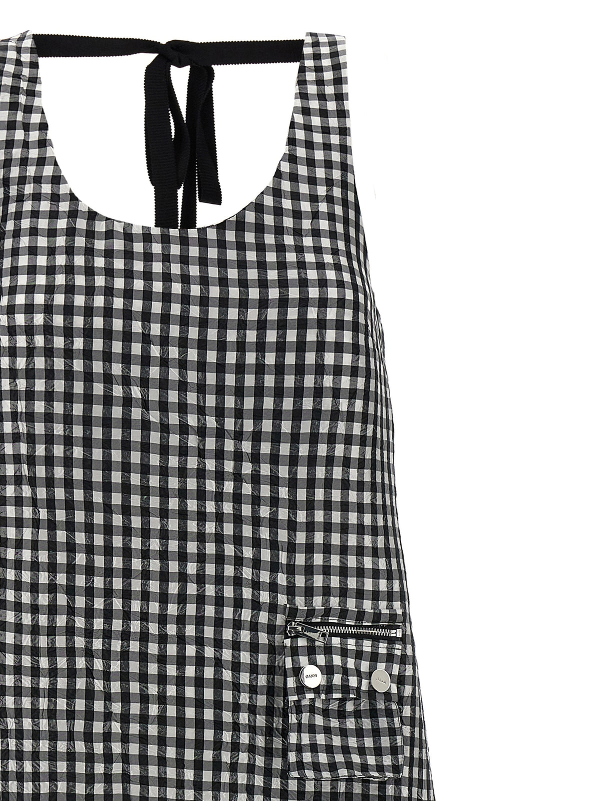 Ganni Crinkled Check Midi Dress - Sustainable Luxury Fashion