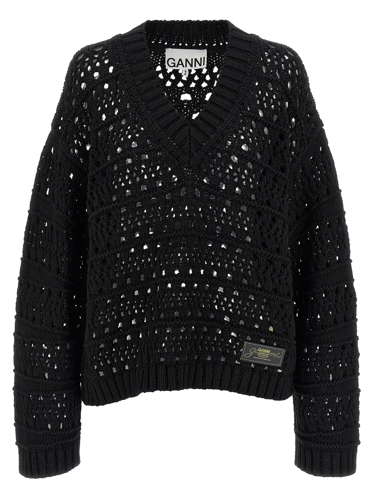 Ganni Black Crochet V-Neck Cardigan - Effortless Luxury Style