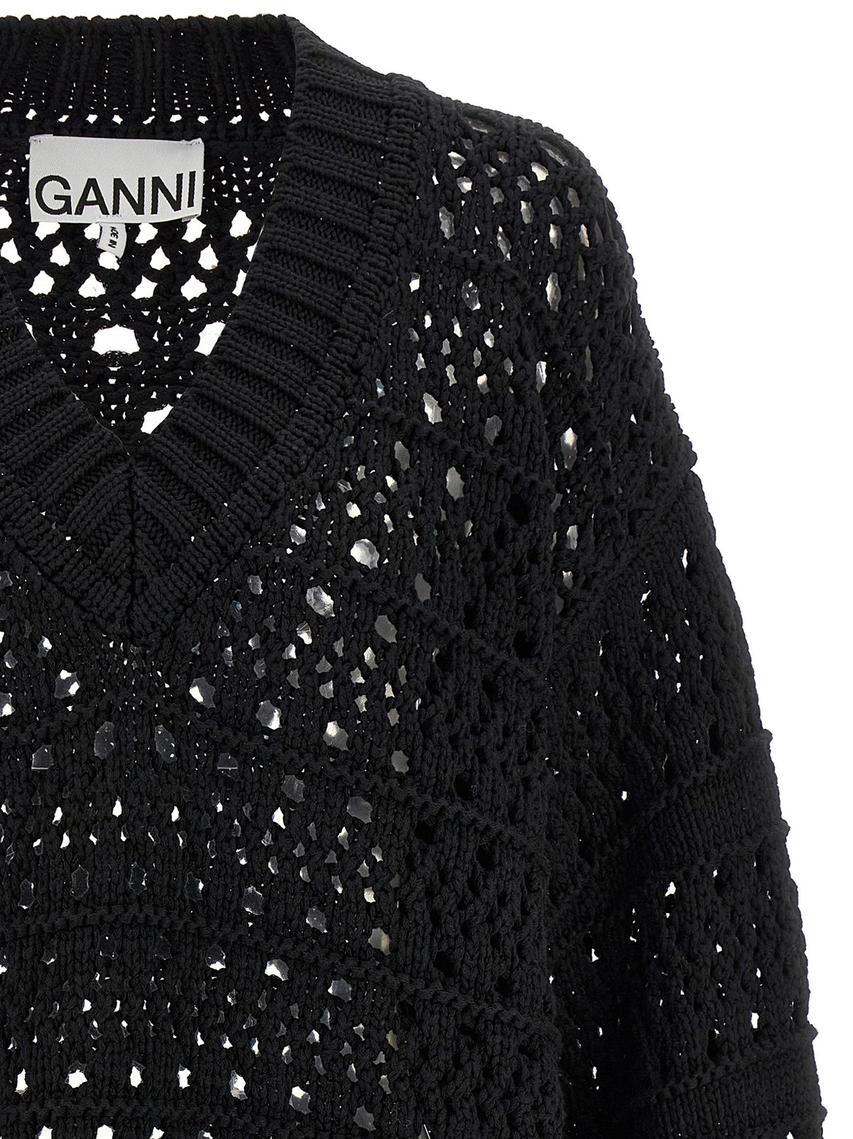 Ganni Black Crochet V-Neck Cardigan - Sustainable Luxury Style