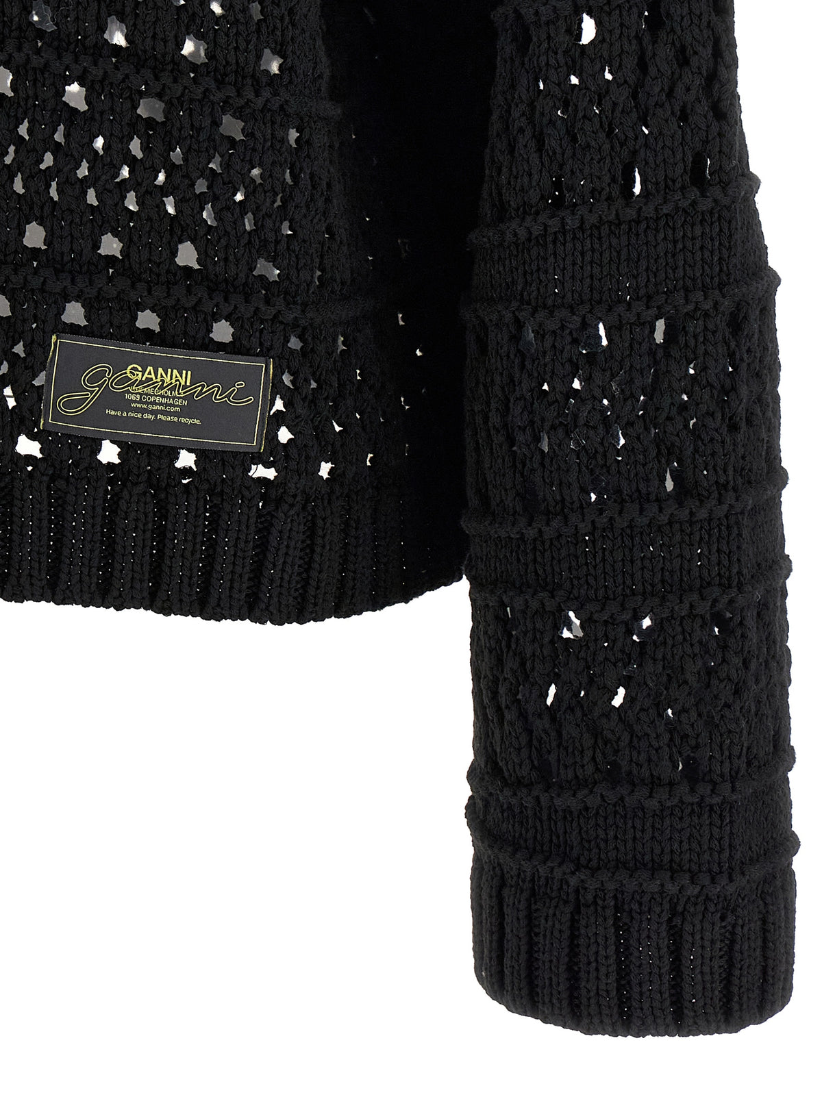 Ganni Black Crochet V-Neck Cardigan - Effortless Luxury Style
