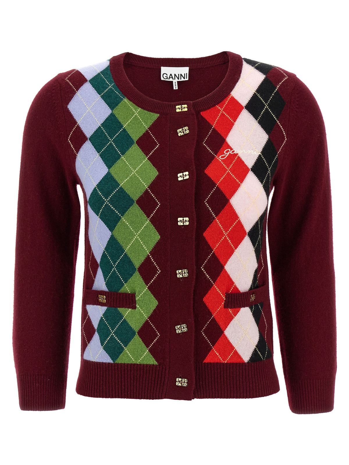 Ganni Bordeaux Merino Wool Cardigan - Luxurious Layering Essential
