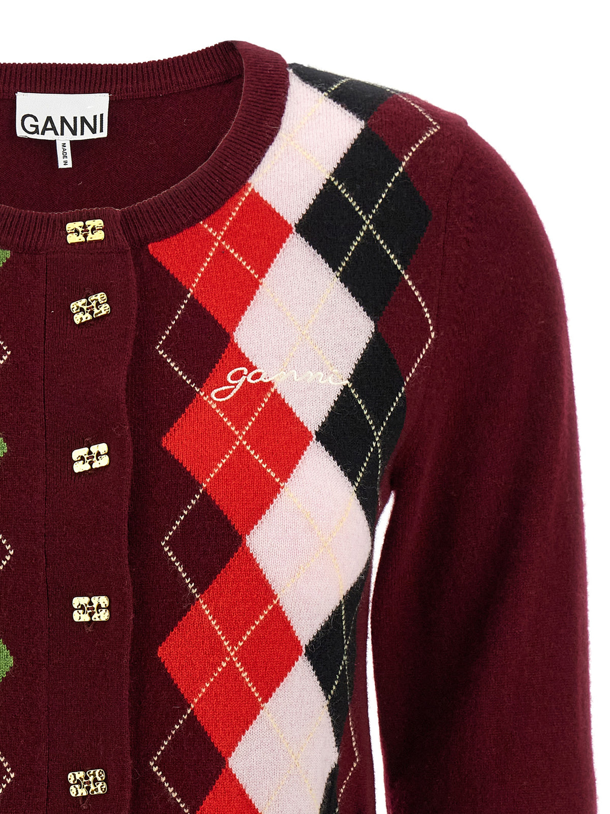 Ganni Bordeaux Merino Wool Cardigan - Luxurious Layering Essential