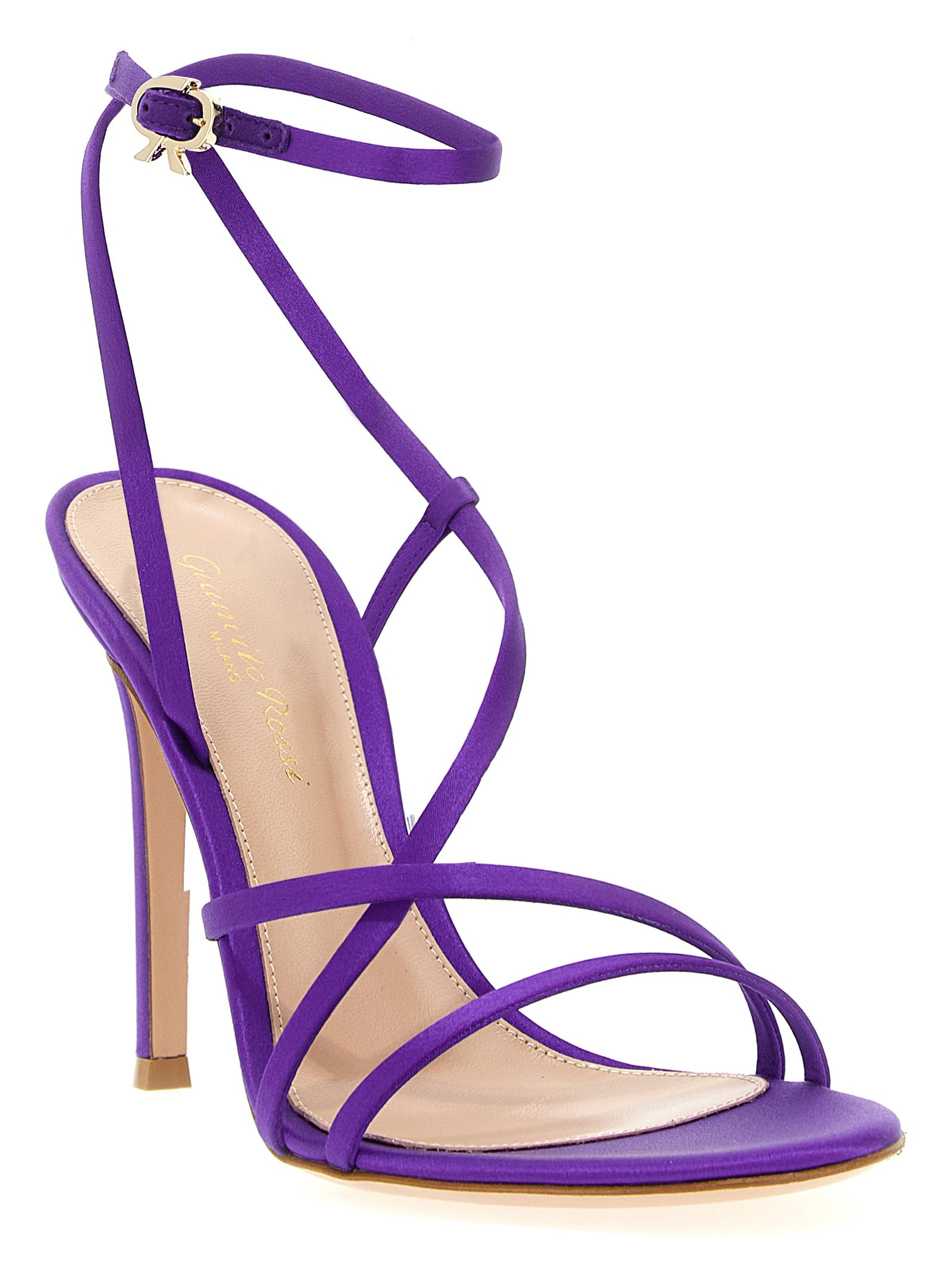 Step into elegance with Gianvito Rossi's Orchid sandals, crafted in luxurious purple crêpe satin, embodying sophistication for every occasion.