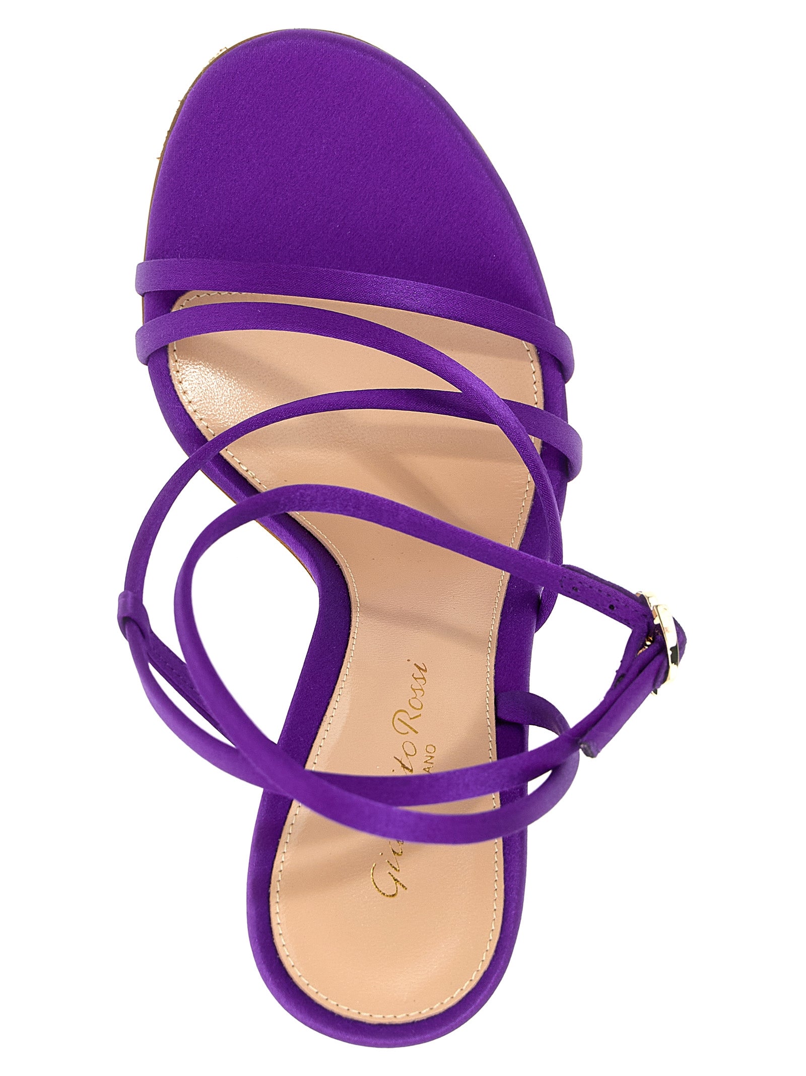 Step into elegance with Gianvito Rossi's Orchid sandals, crafted in luxurious purple crêpe satin, epitomizing sophistication for the discerning individual.