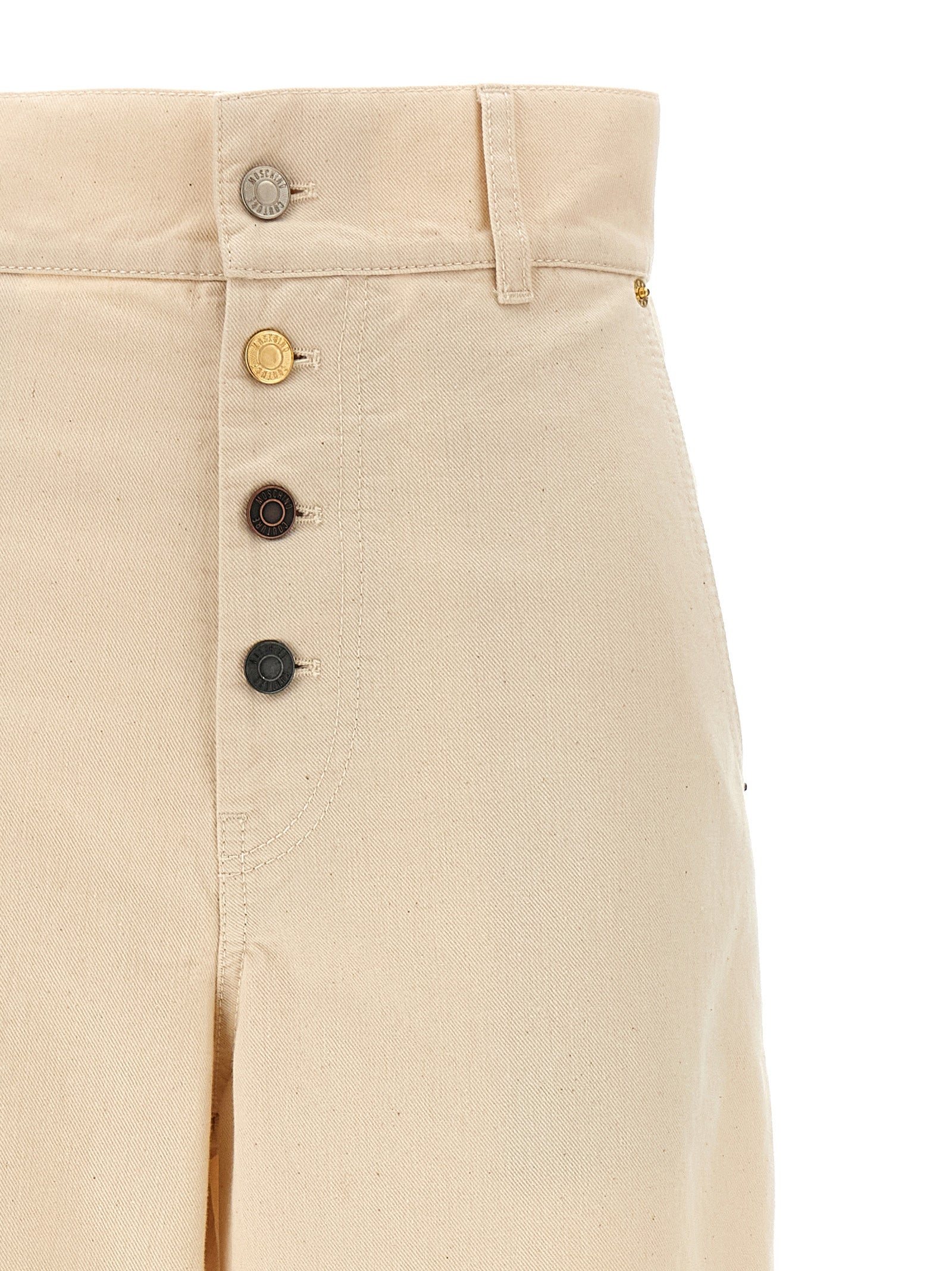 Indulge in the exquisite Moschino Beige Cotton Casual Pants, crafted from luxurious cotton gabardine, embodying elegance and sophistication for the discerning individual.