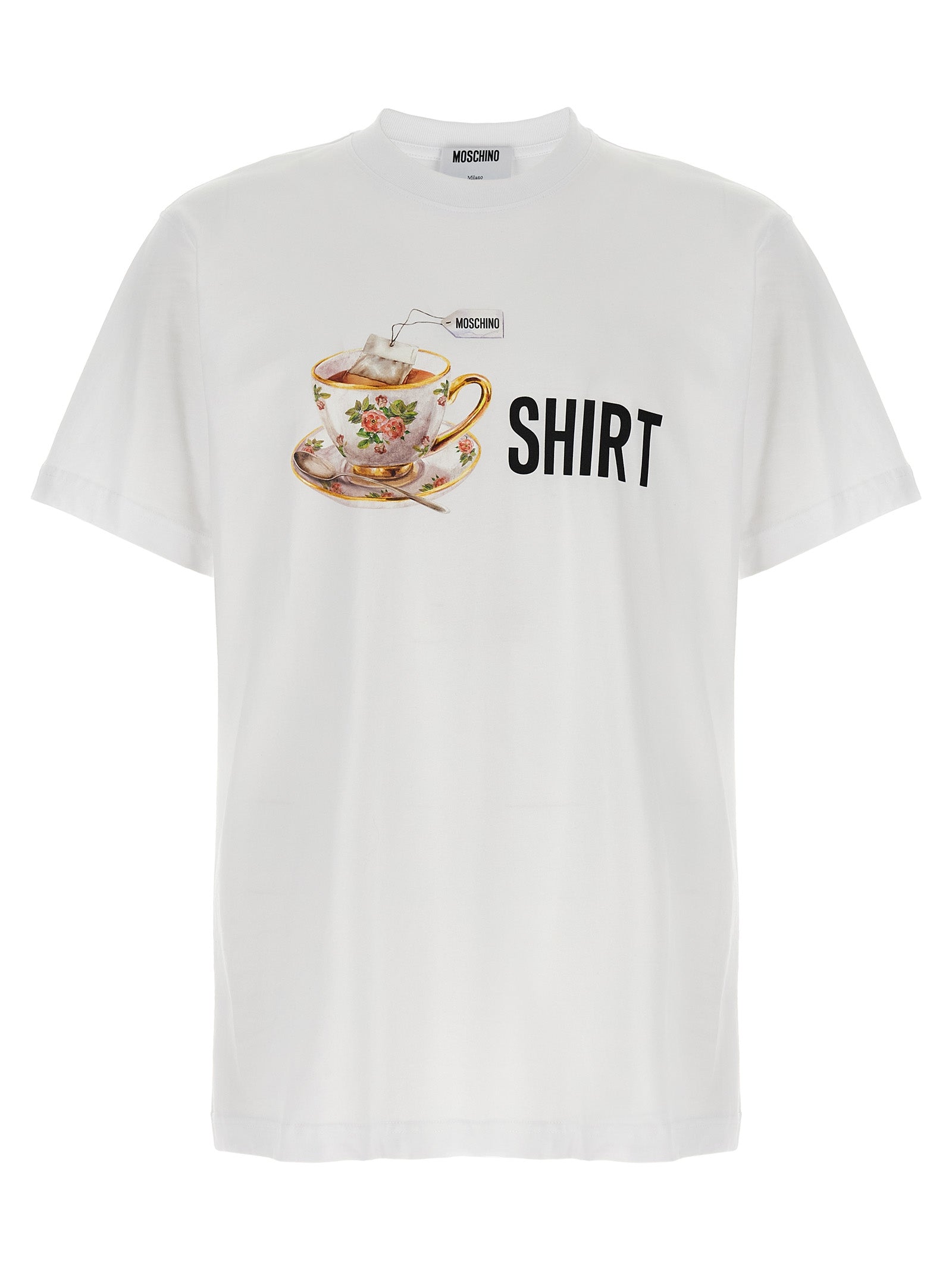 Elevate your style with the Moschino White Cotton T-Shirt, a luxurious blend of sustainable elegance and bold artistry, perfect for the discerning fashion connoisseur.