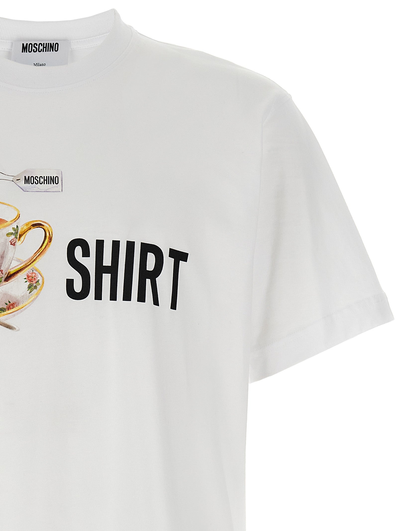 Elevate your style with the Moschino White Cotton T-Shirt, a luxurious blend of sustainability and artistry, perfect for the discerning fashion connoisseur.