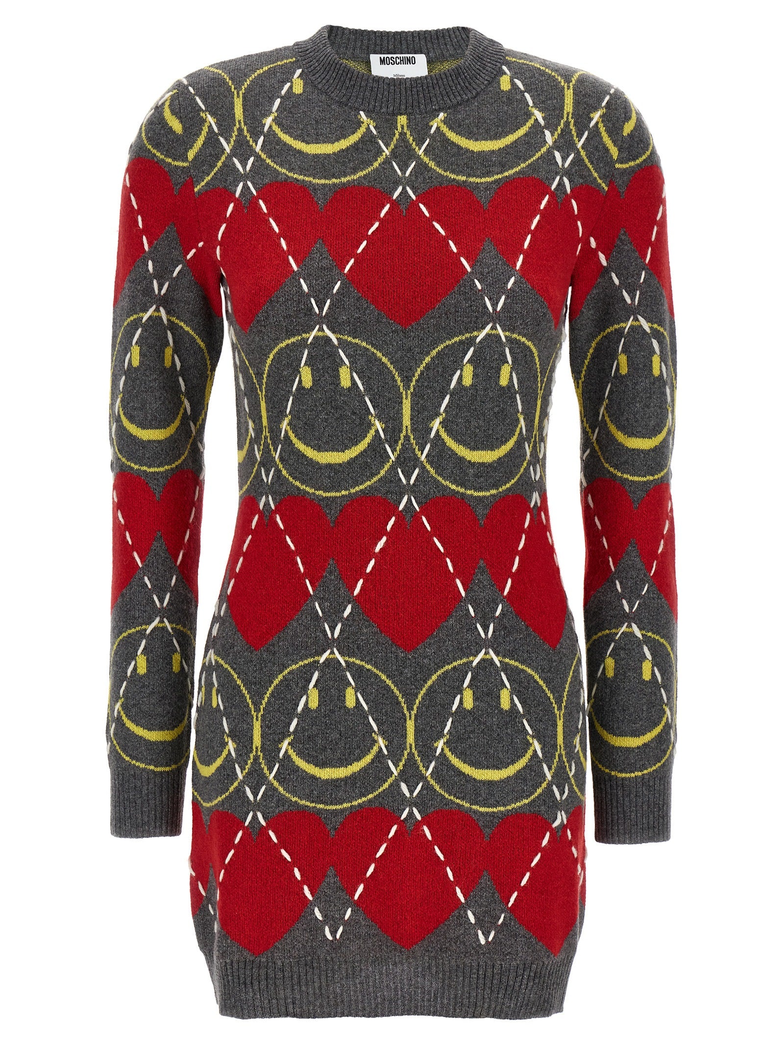 Elevate your wardrobe with the Moschino Multicolor Wool Short Dress, a masterpiece of Italian craftsmanship that embodies elegance and playful sophistication.