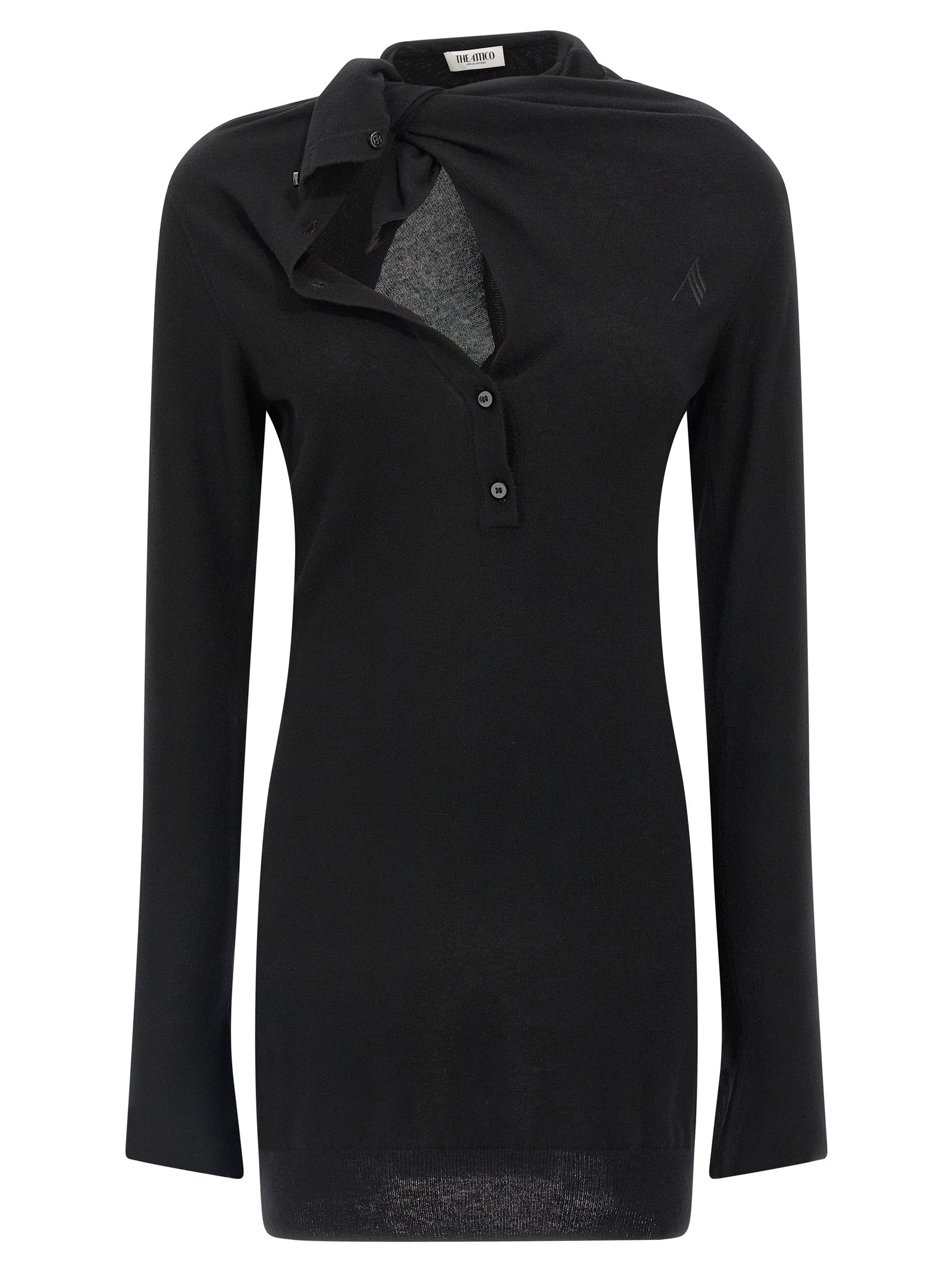 Indulge in the elegance of The Attico Black Virgin Wool Short Dress, a luxurious blend of virgin wool and cashmere, embodying timeless sophistication and Italian craftsmanship.
