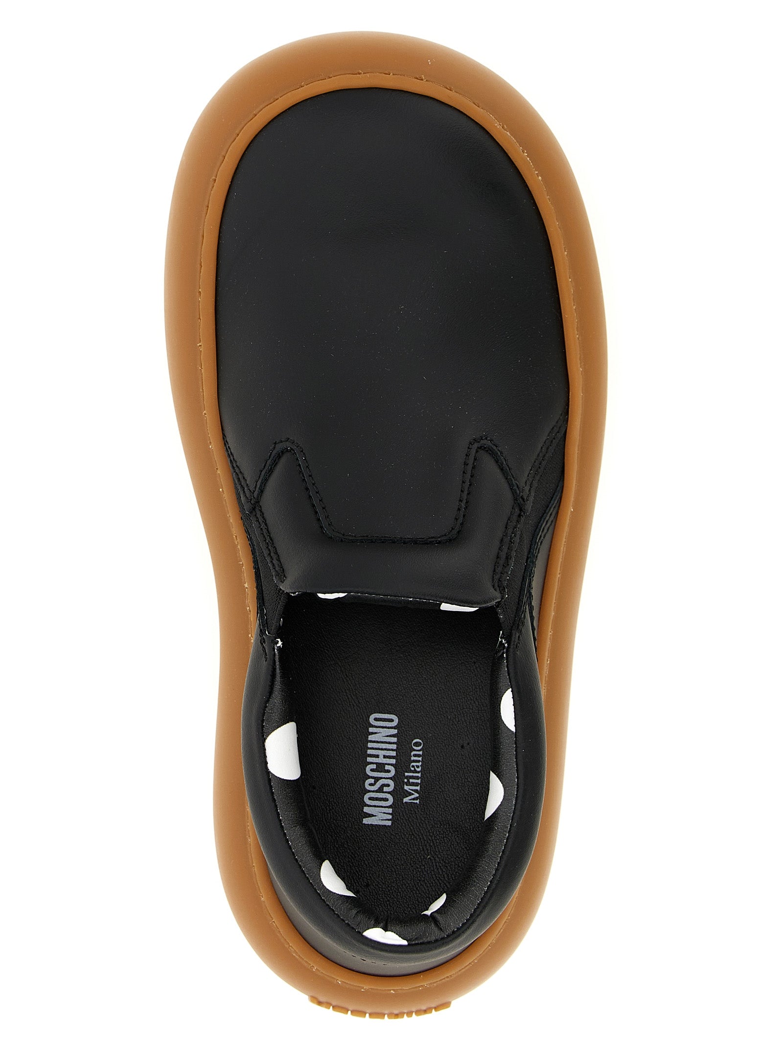 Elevate your style with Moschino's Black Leather Chunky Sneakers, where artisanal luxury meets playful design, perfect for the discerning fashion connoisseur.