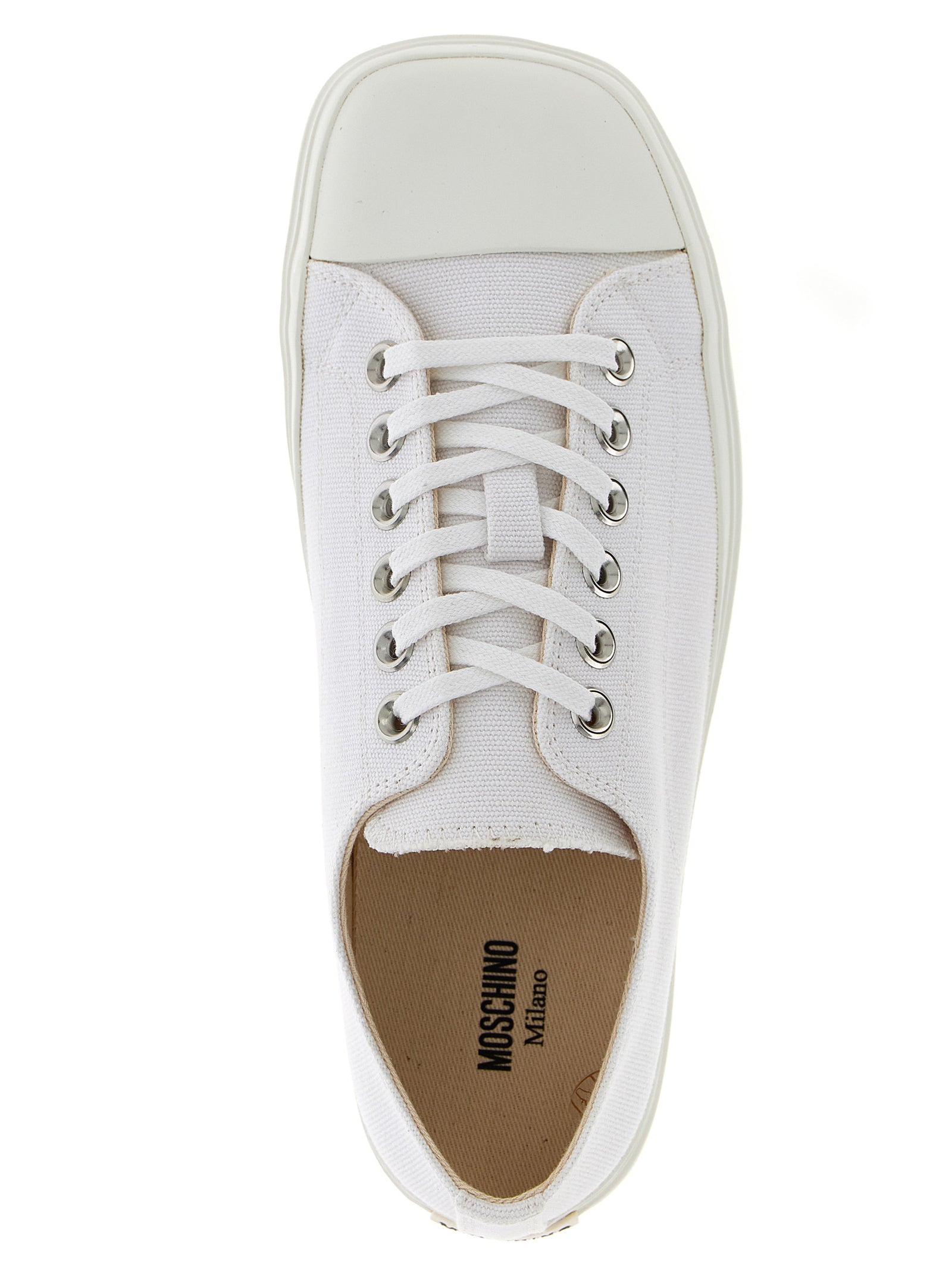 Elevate your style with Moschino's White Cotton Low Top Sneakers, a luxurious blend of premium craftsmanship and contemporary design, perfect for discerning trendsetters.