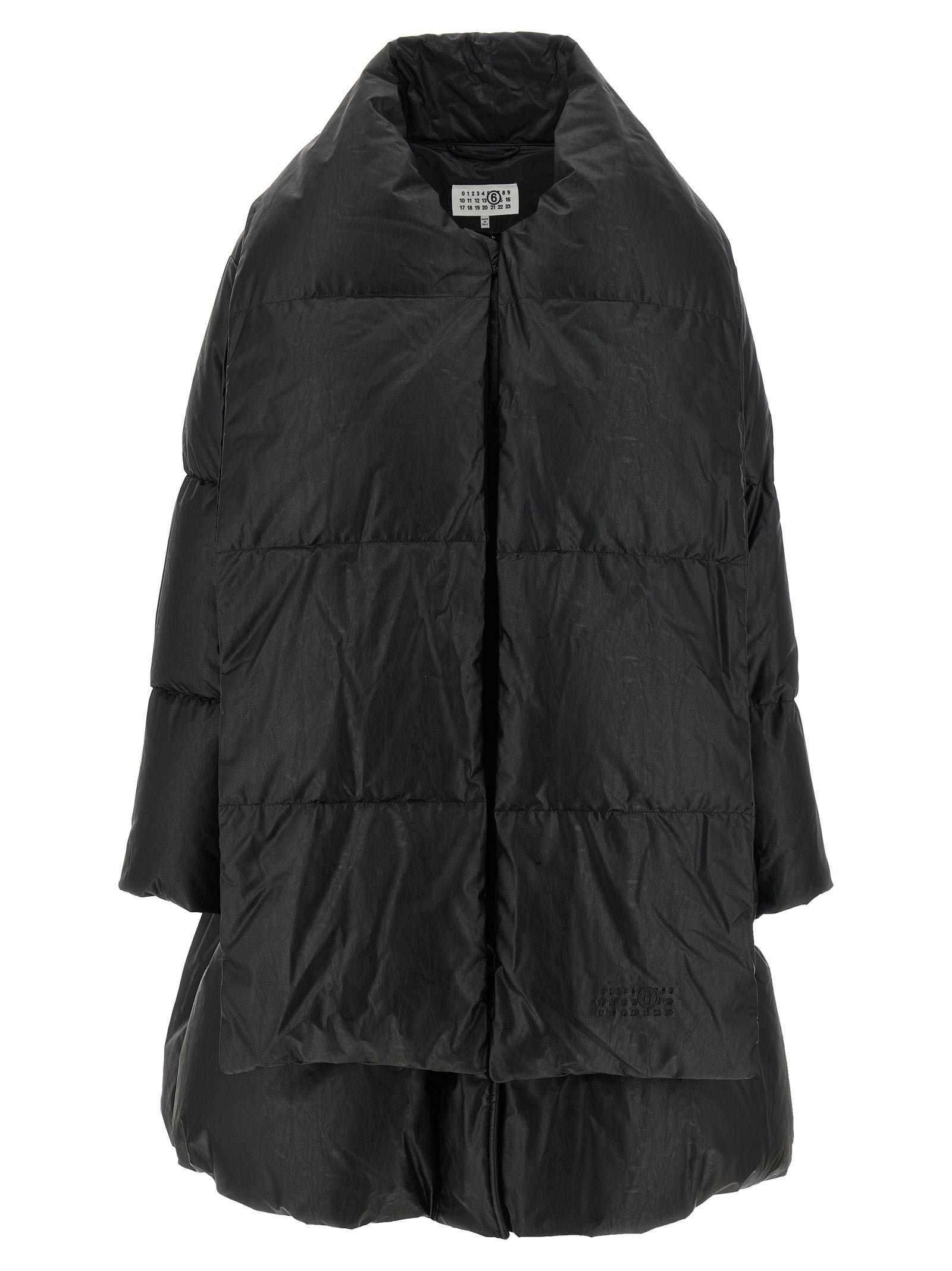 Experience the allure of the MM6 Maison Margiela Black Viscose Coat, a luxurious blend of quilted elegance and goose down warmth, perfect for the discerning individual.