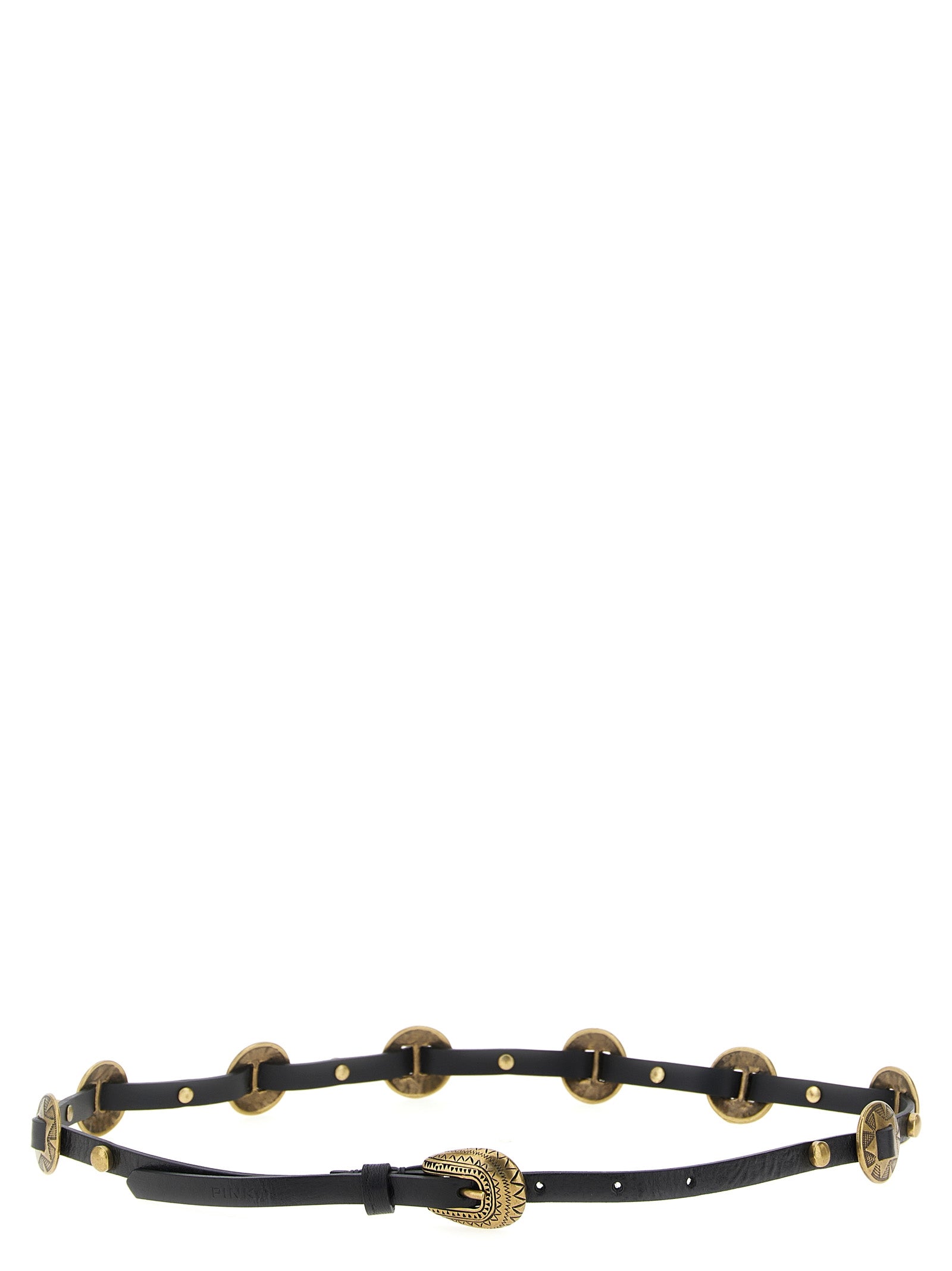 Elevate your style with the PINKO Black Calfskin Thin Belt, a luxurious accessory crafted from exquisite Italian leather, embodying timeless elegance and sophistication.