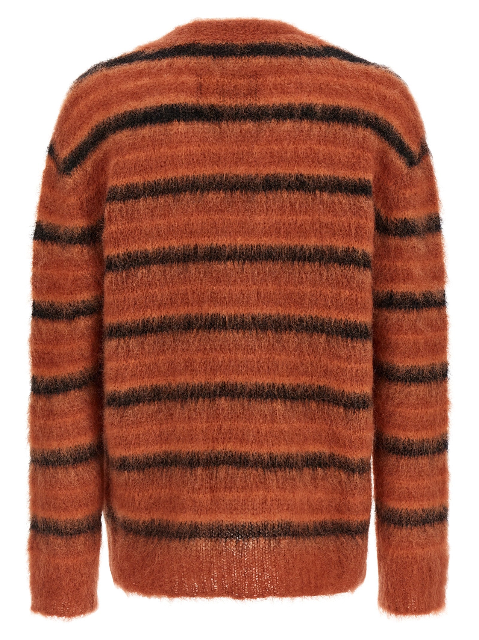 Experience the allure of Marni's Orange Fabric Cardigan, crafted from luxurious mohair and polyester, embodying timeless elegance and sophisticated style for discerning individuals.