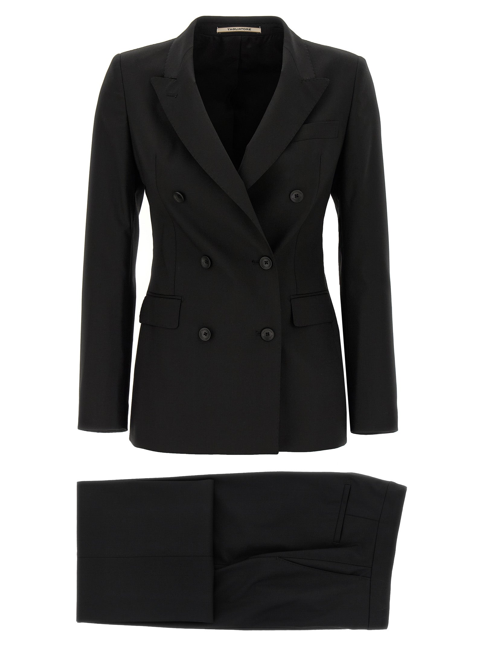 Elevate your elegance with the Tagliatore Black Virgin Wool Two-Piece Suit, a masterful blend of sophistication and comfort, perfect for the discerning individual.